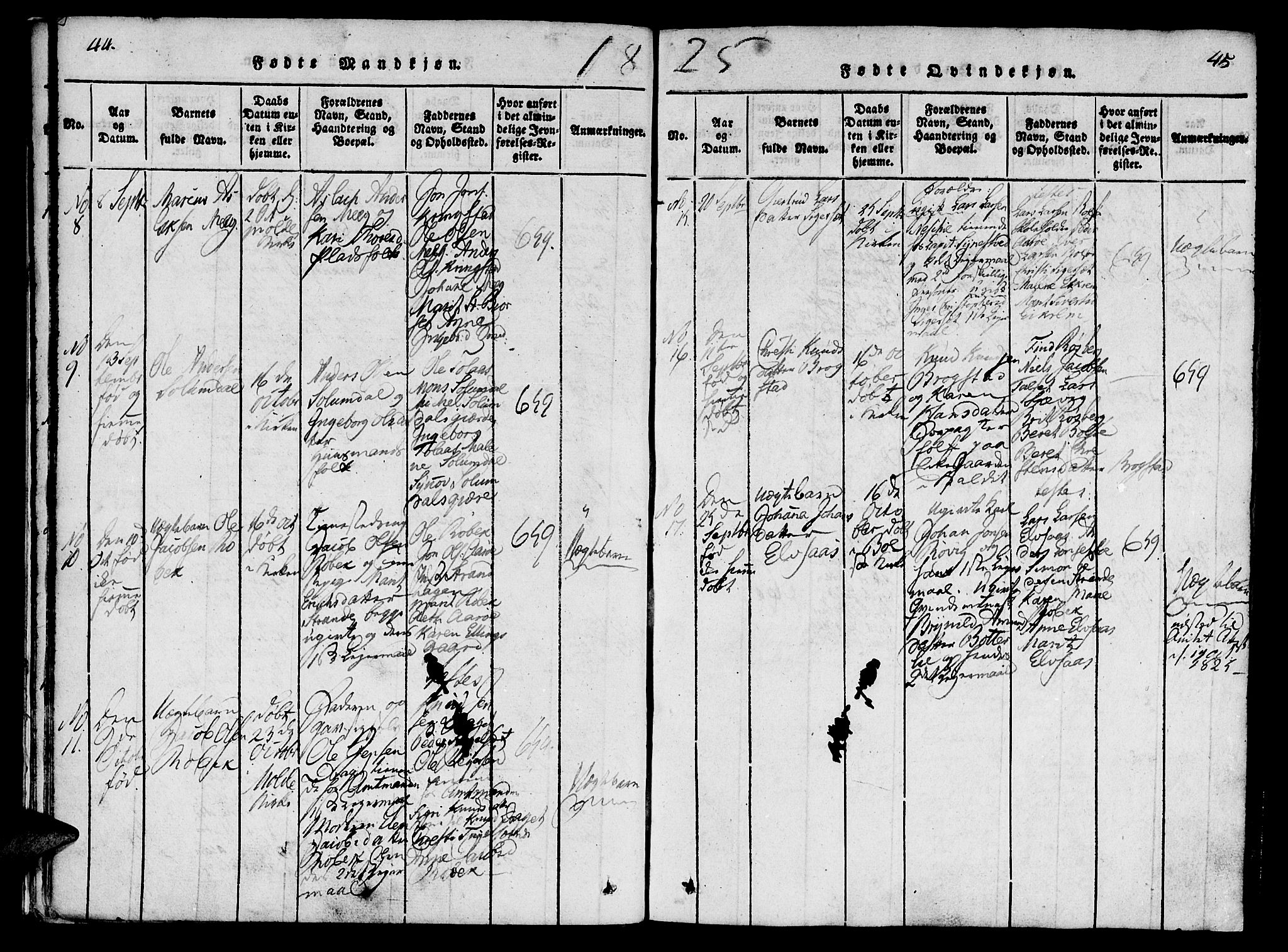 Ministerialprotokoller, klokkerbøker og fødselsregistre - Møre og Romsdal, SAT/A-1454/555/L0652: Ministerialbok nr. 555A03, 1817-1843, s. 44-45