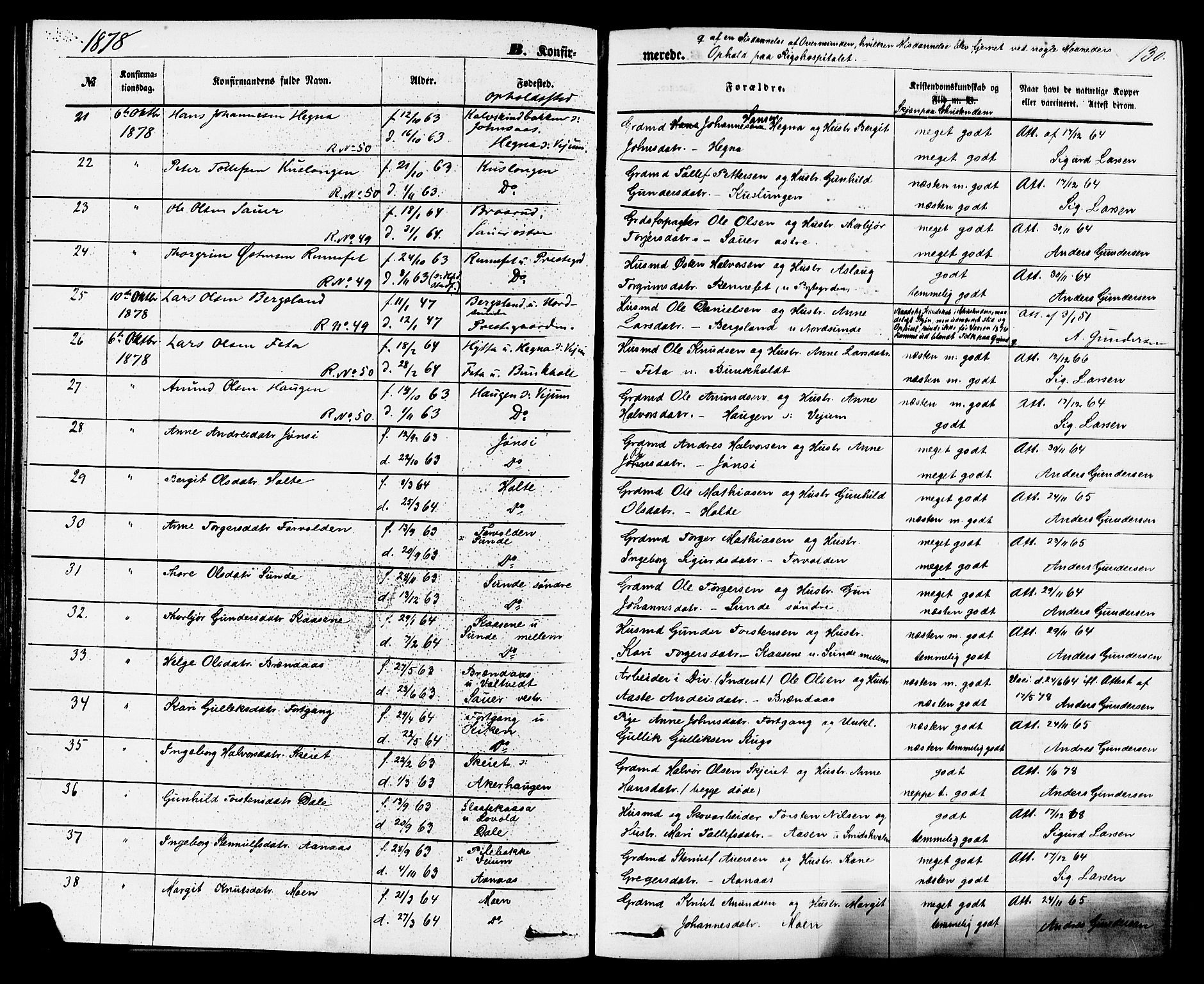 Sauherad kirkebøker, AV/SAKO-A-298/F/Fa/L0008: Ministerialbok nr. I 8, 1873-1886, s. 130