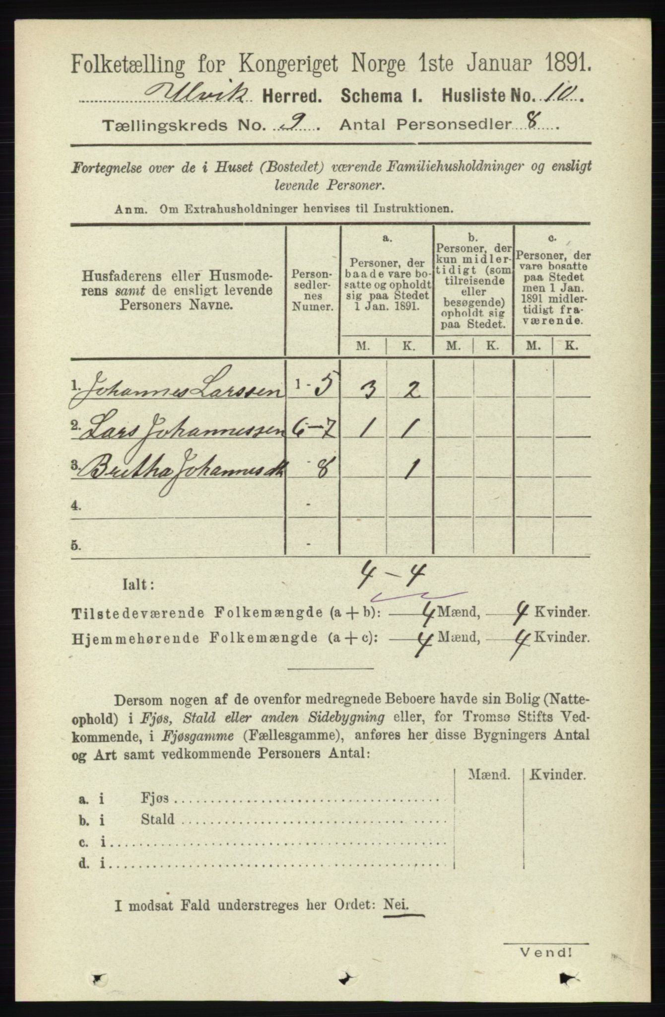 RA, Folketelling 1891 for 1233 Ulvik herred, 1891, s. 2810