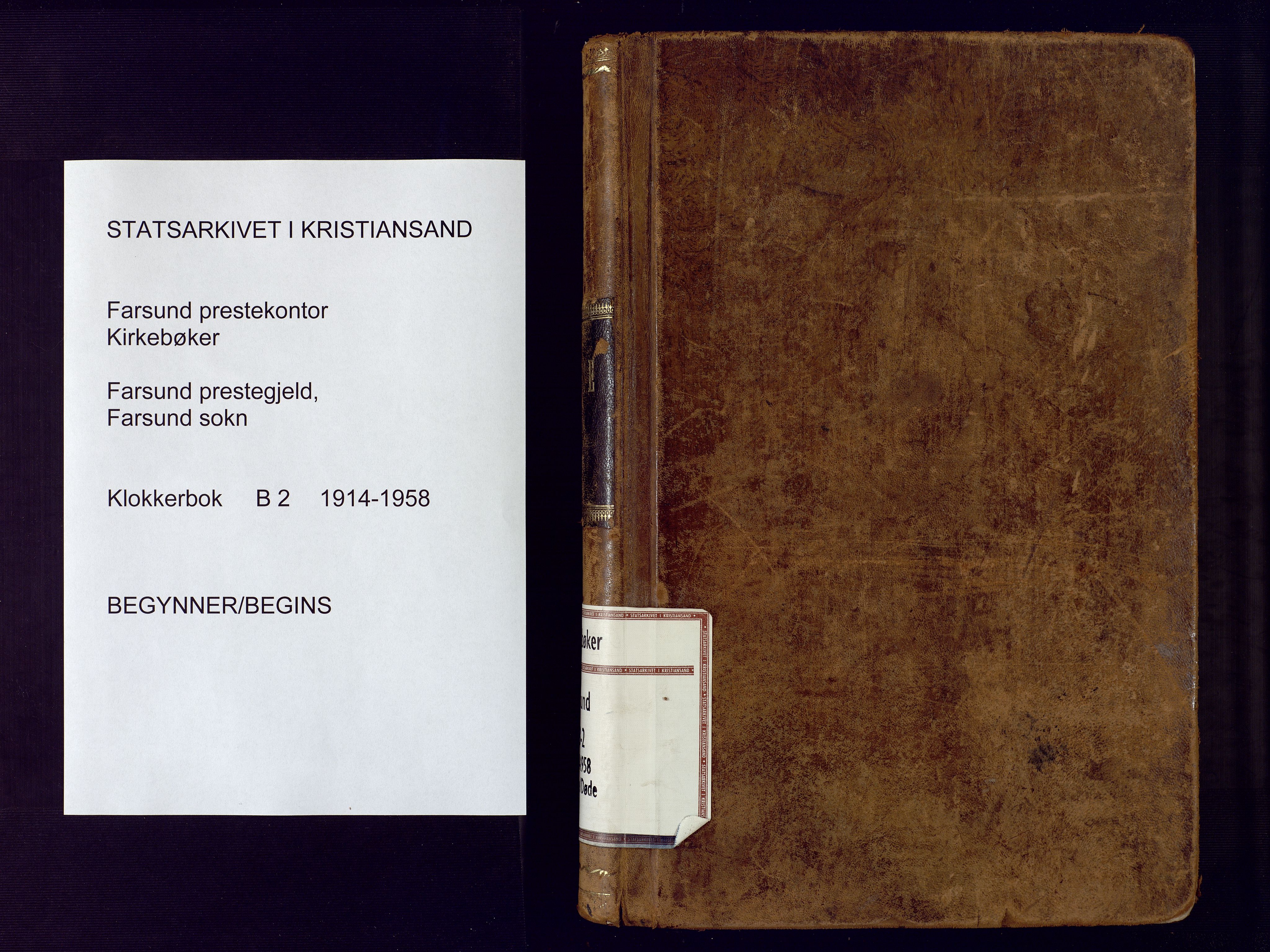 Farsund sokneprestkontor, SAK/1111-0009/F/Fb/L0002: Klokkerbok nr. B 2, 1914-1958