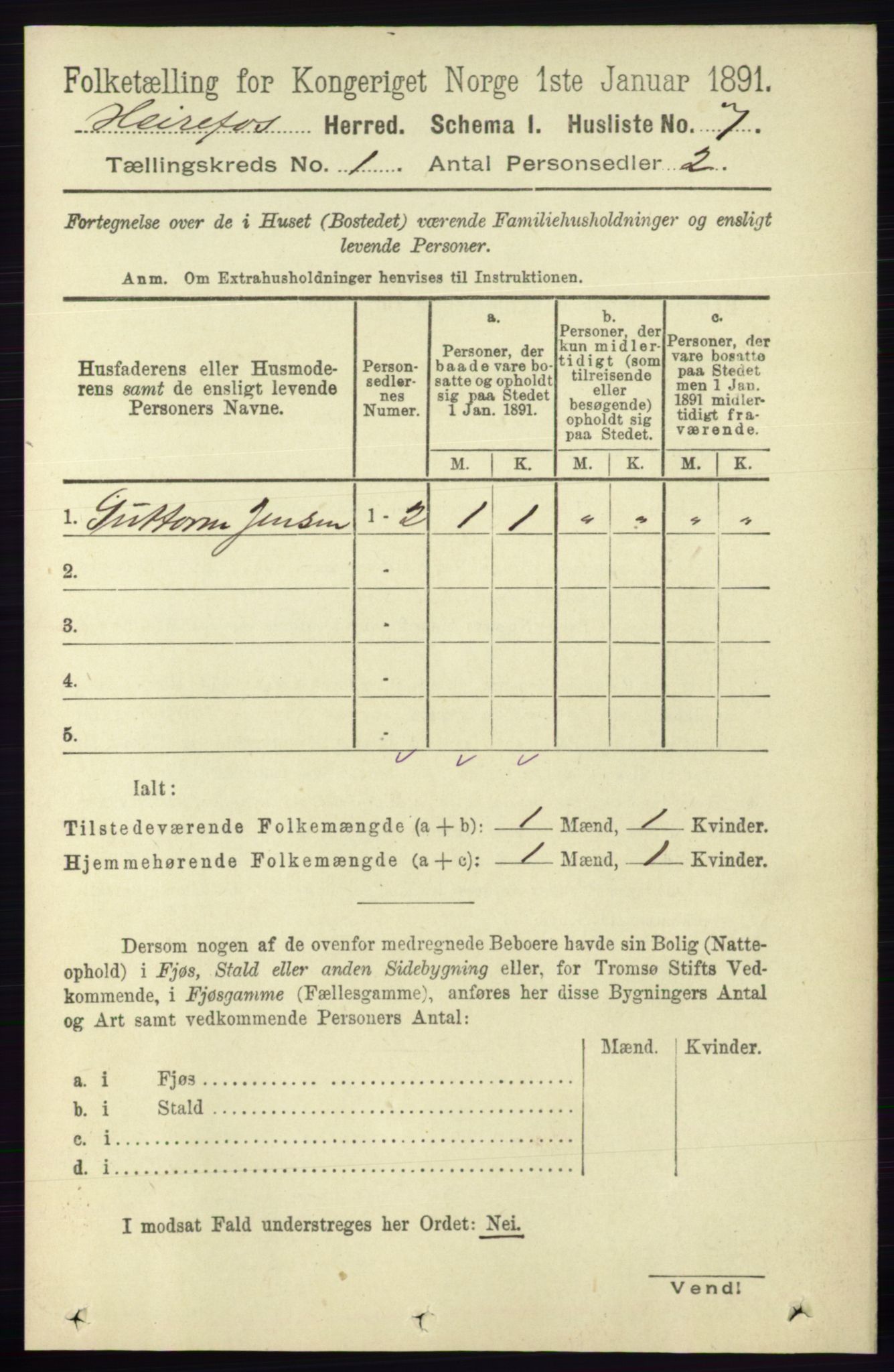 RA, Folketelling 1891 for 0933 Herefoss herred, 1891, s. 19