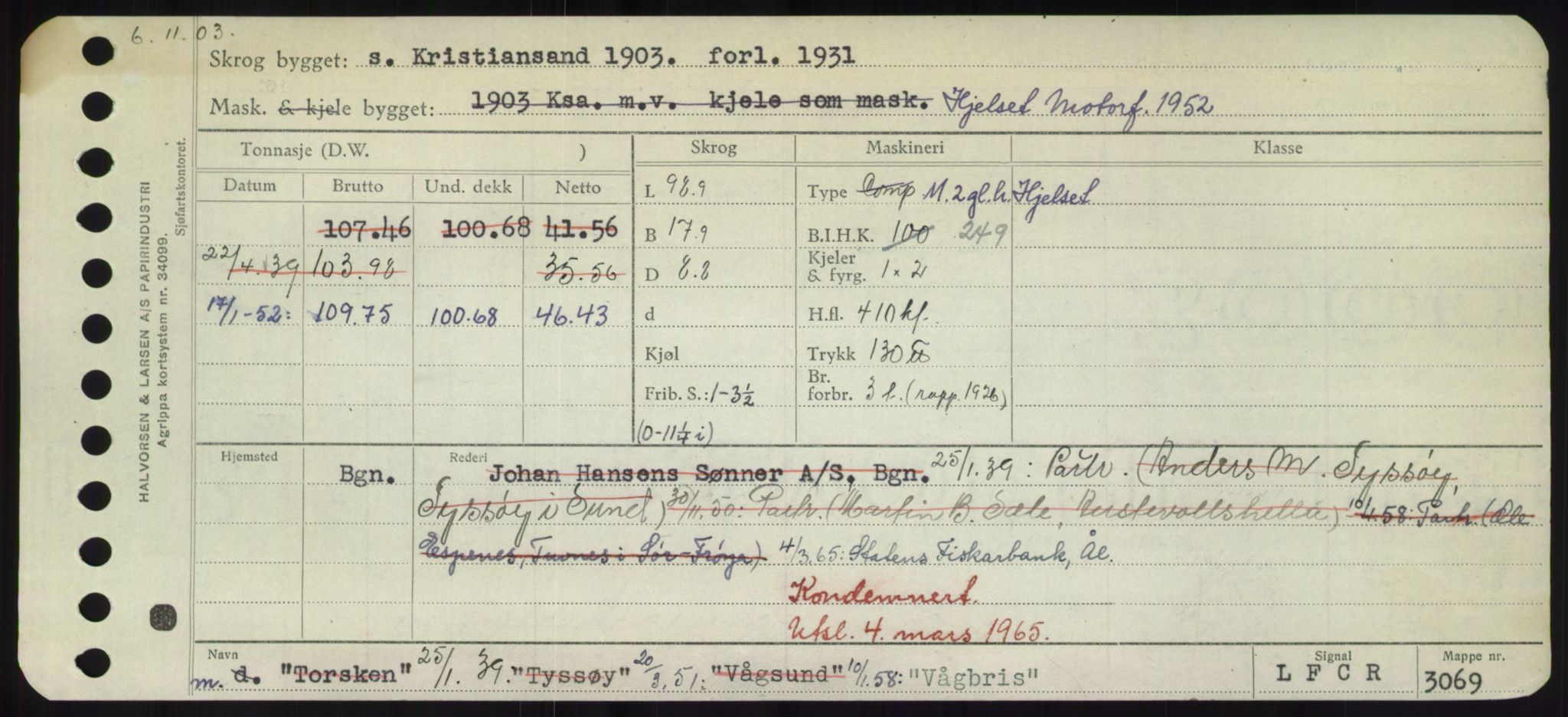 Sjøfartsdirektoratet med forløpere, Skipsmålingen, RA/S-1627/H/Hd/L0042: Fartøy, Vi-We, s. 163