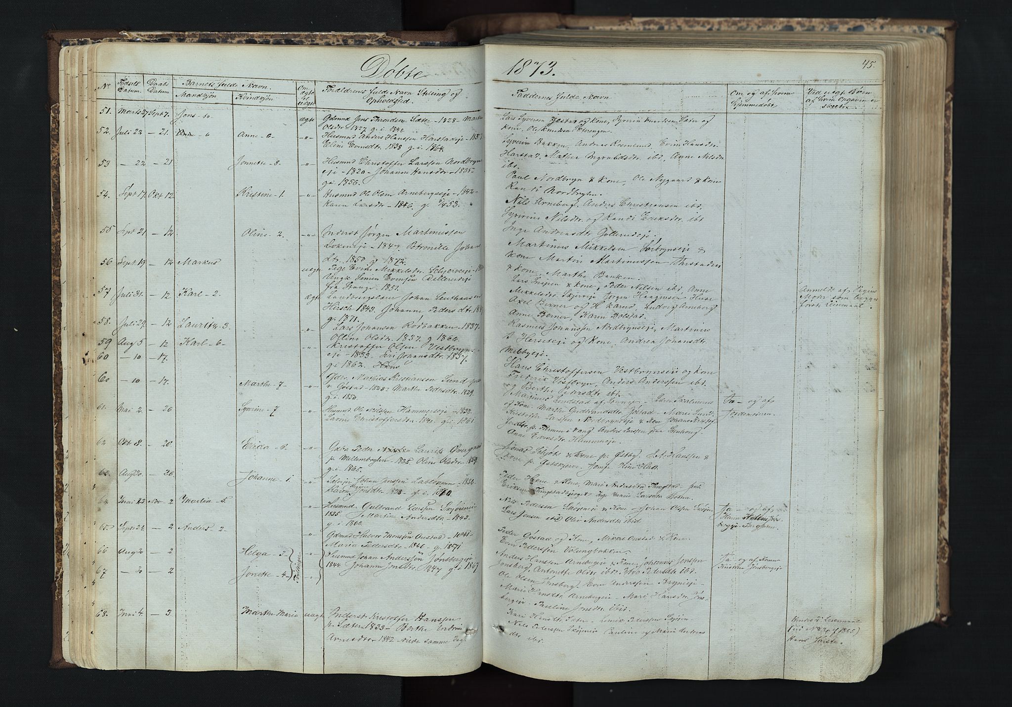 Romedal prestekontor, AV/SAH-PREST-004/L/L0011: Klokkerbok nr. 11, 1867-1895, s. 45