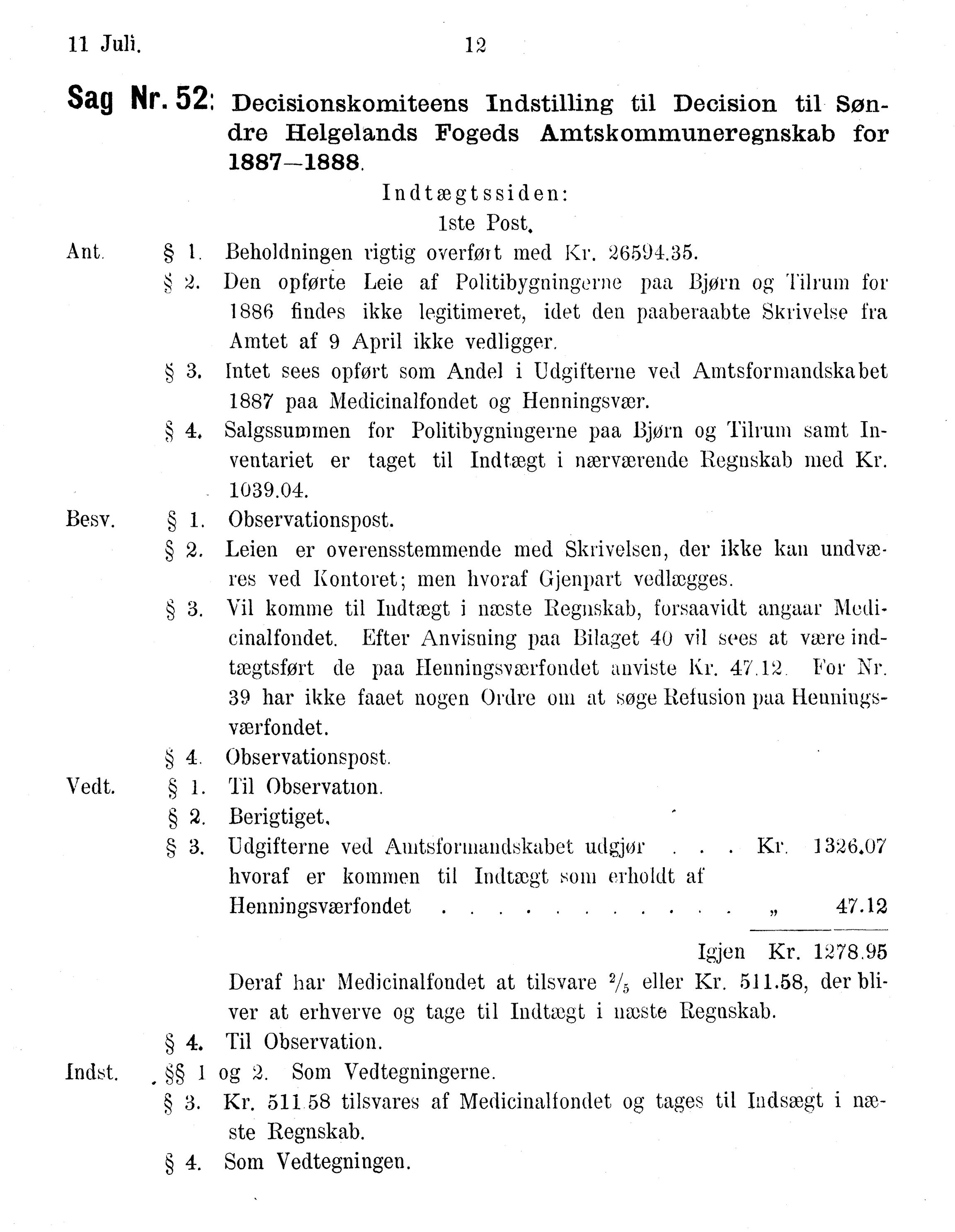 Nordland Fylkeskommune. Fylkestinget, AIN/NFK-17/176/A/Ac/L0015: Fylkestingsforhandlinger 1886-1890, 1886-1890