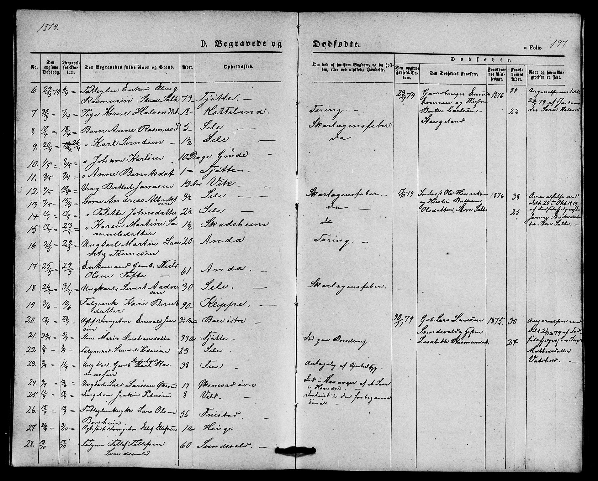 Klepp sokneprestkontor, AV/SAST-A-101803/001/3/30BB/L0003: Klokkerbok nr. B 3, 1876-1888, s. 197