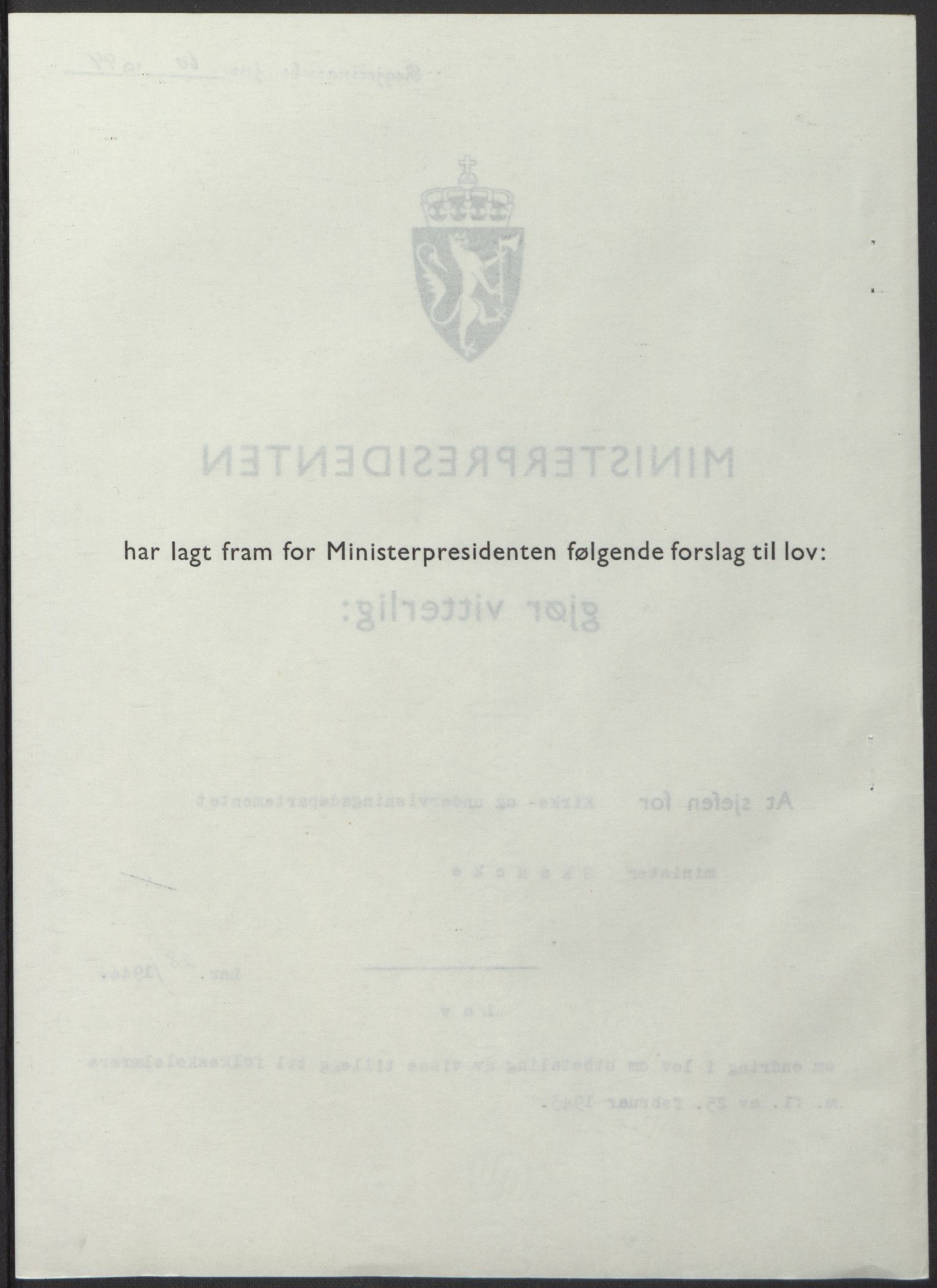 NS-administrasjonen 1940-1945 (Statsrådsekretariatet, de kommisariske statsråder mm), RA/S-4279/D/Db/L0100: Lover, 1944, s. 135