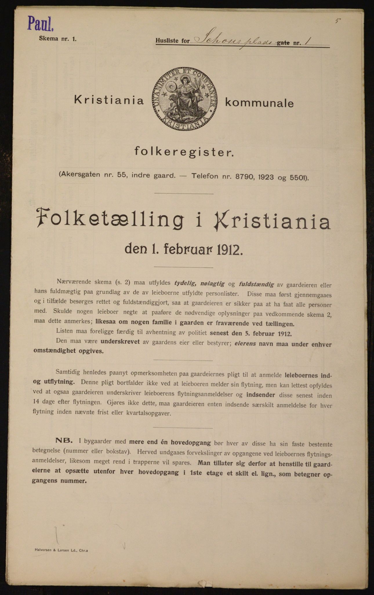 OBA, Kommunal folketelling 1.2.1912 for Kristiania, 1912, s. 90505