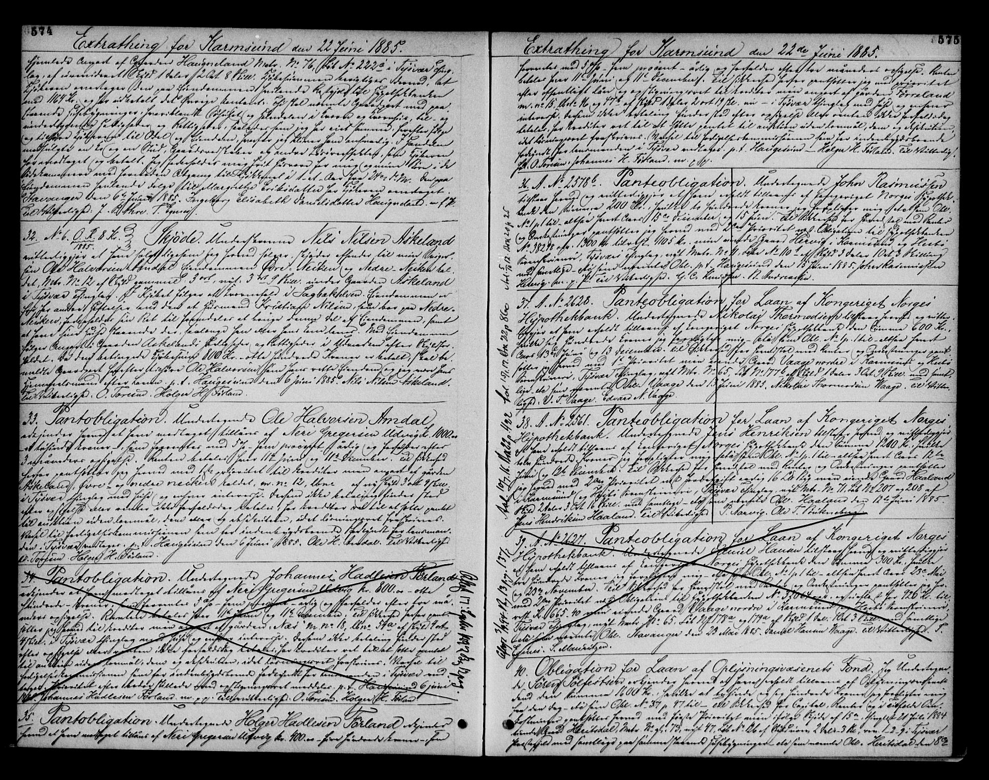 Karmsund sorenskriveri, SAST/A-100311/01/II/IIB/L0025: Pantebok nr. 11, 1883-1885, s. 574-575