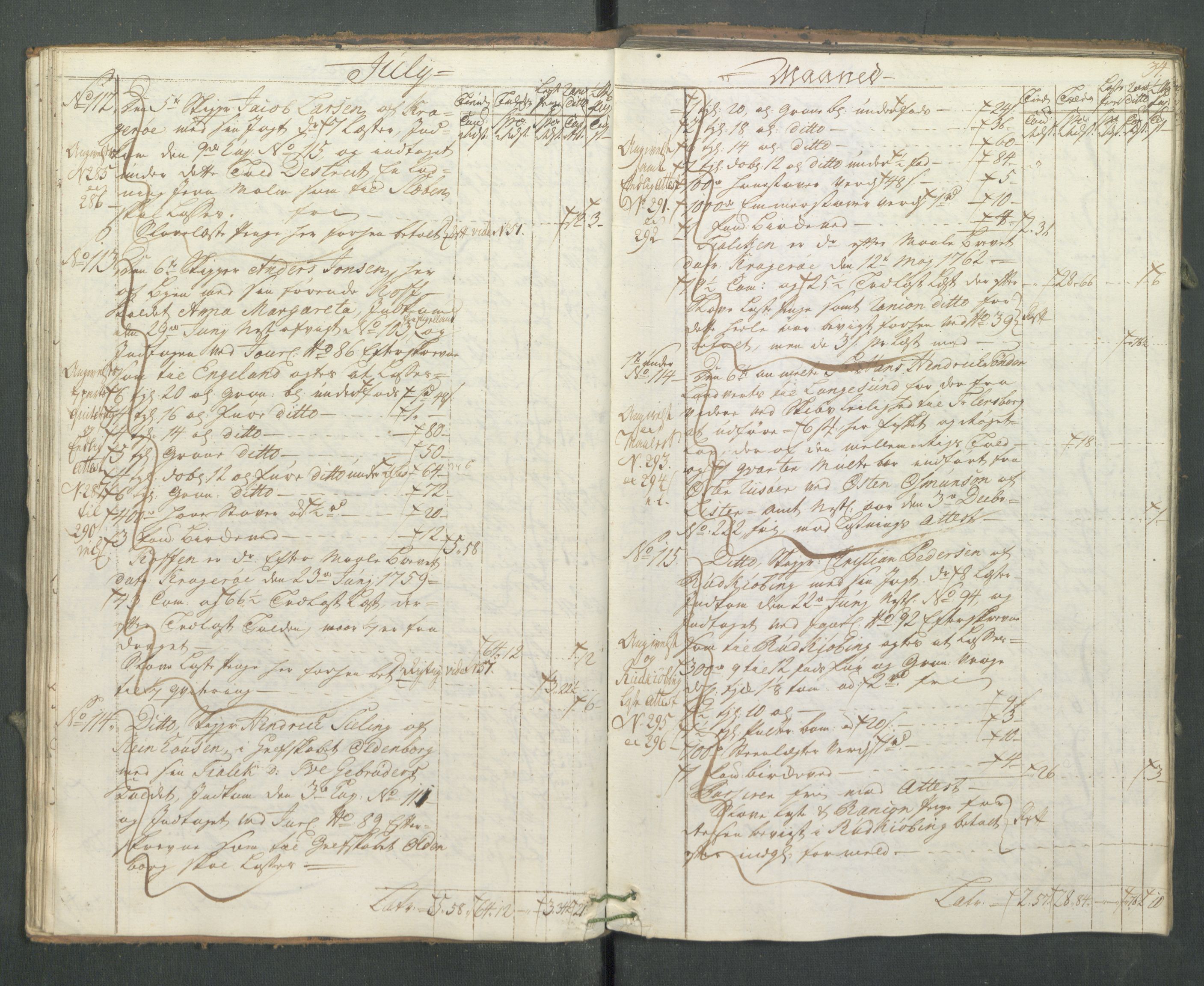 Generaltollkammeret, tollregnskaper, AV/RA-EA-5490/R13/L0033/0001: Tollregnskaper Kragerø / Utgående hovedtollbok, 1762, s. 33b-34a