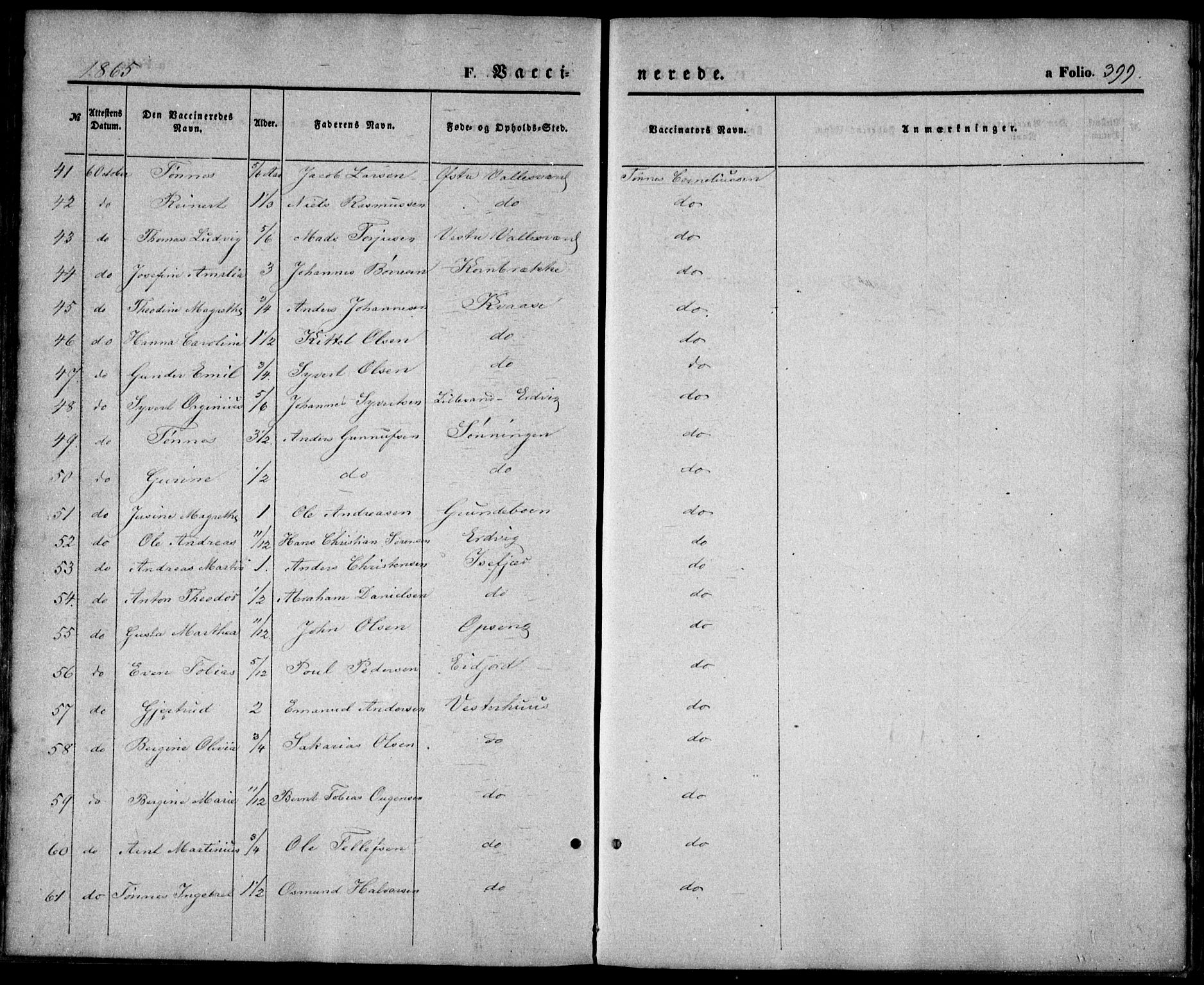 Høvåg sokneprestkontor, SAK/1111-0025/F/Fa/L0004: Ministerialbok nr. A 4, 1859-1877, s. 399