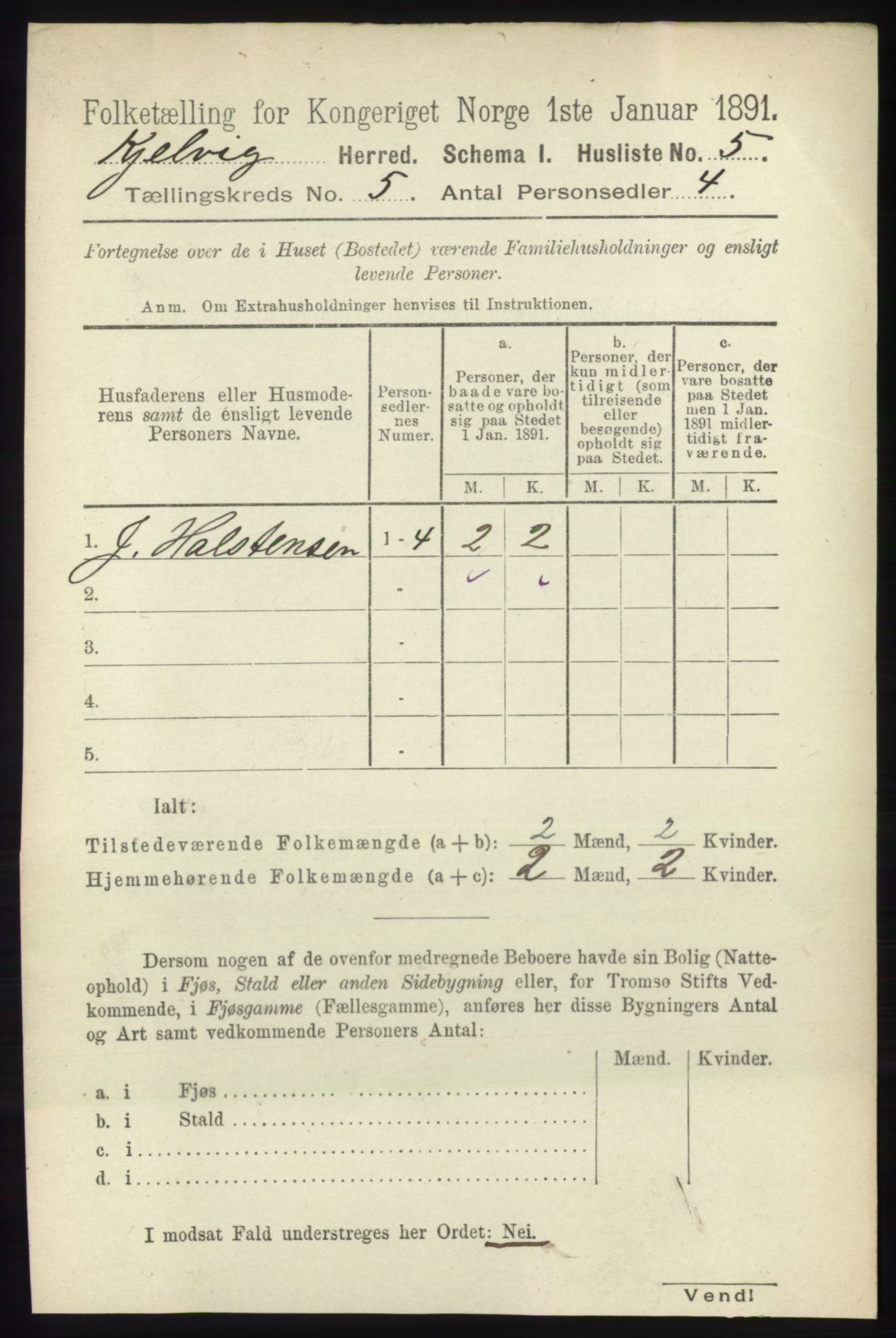 RA, Folketelling 1891 for 2019 Kjelvik herred, 1891, s. 543