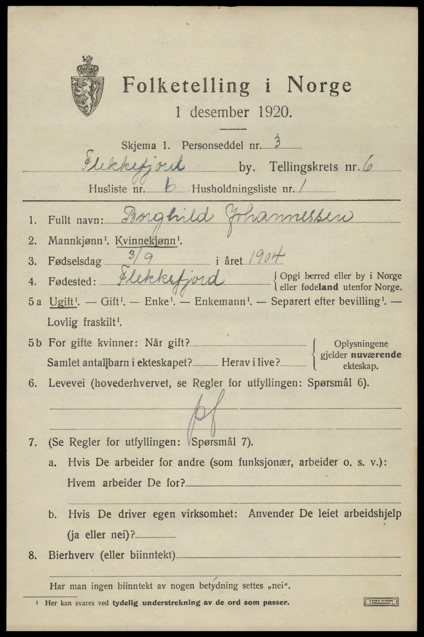 SAK, Folketelling 1920 for 1004 Flekkefjord kjøpstad, 1920, s. 5816