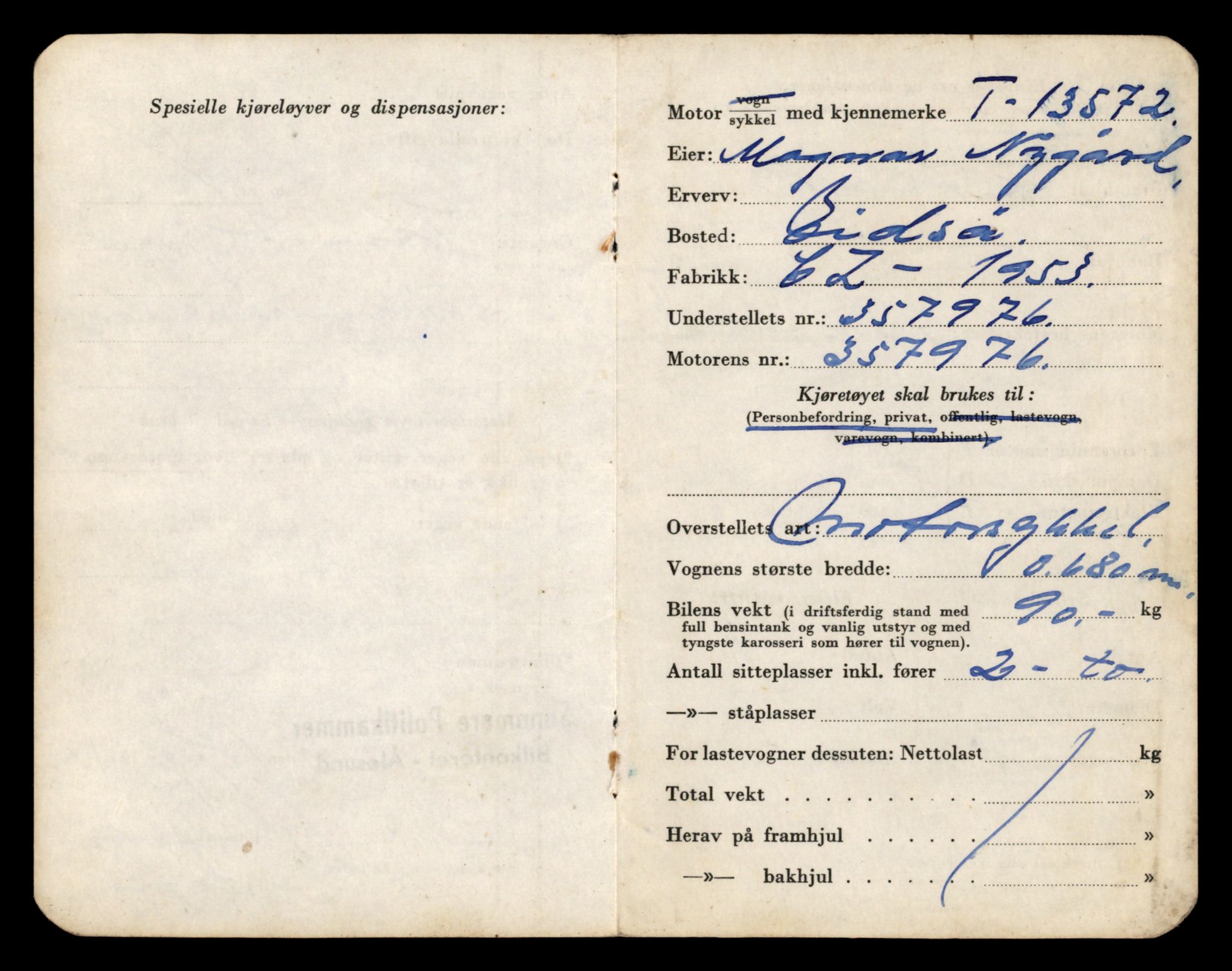 Møre og Romsdal vegkontor - Ålesund trafikkstasjon, AV/SAT-A-4099/F/Fe/L0040: Registreringskort for kjøretøy T 13531 - T 13709, 1927-1998, s. 777