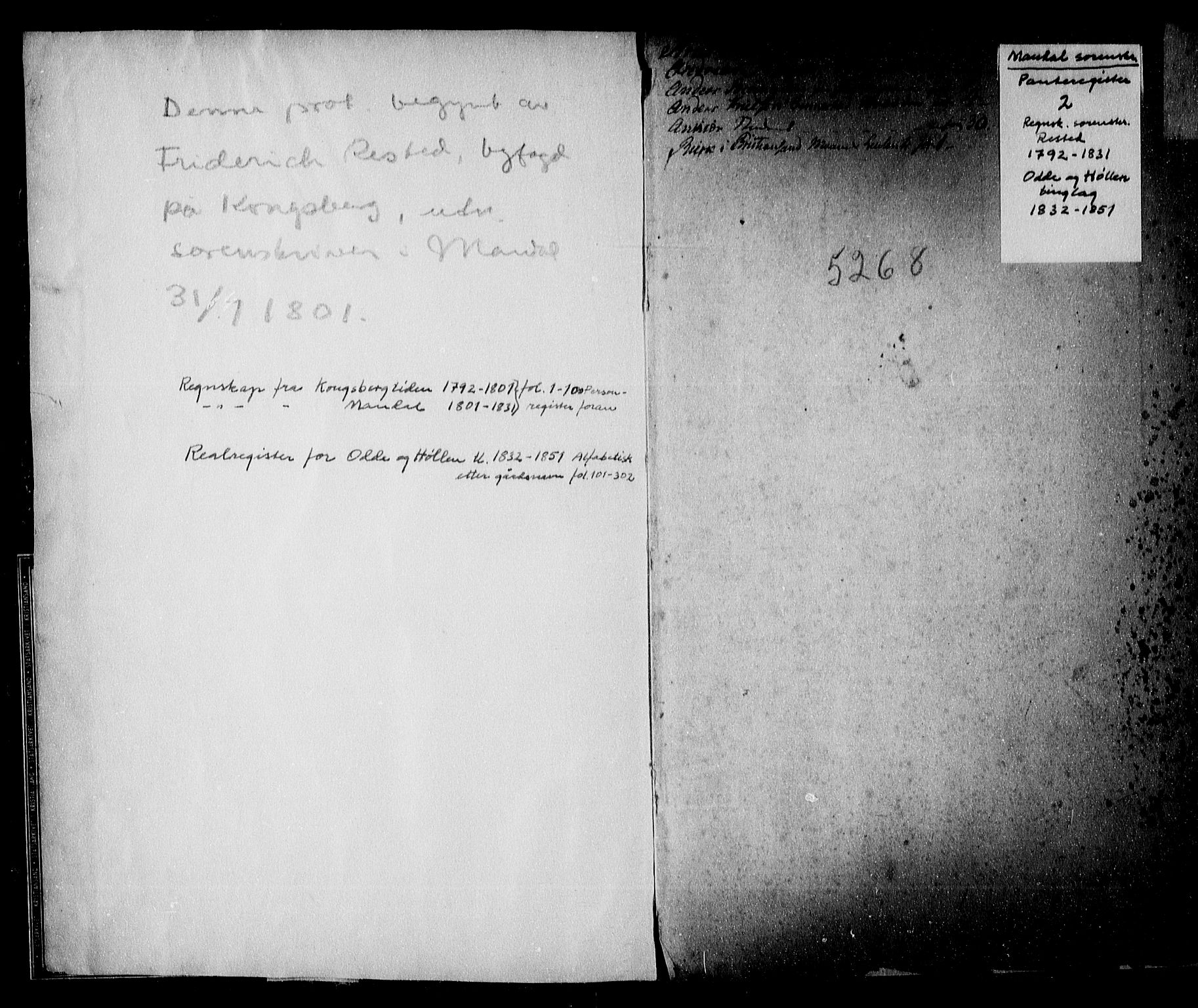 Mandal sorenskriveri, SAK/1221-0005/001/G/Ga/L0002: Panteregister nr. 2, 1832-1851