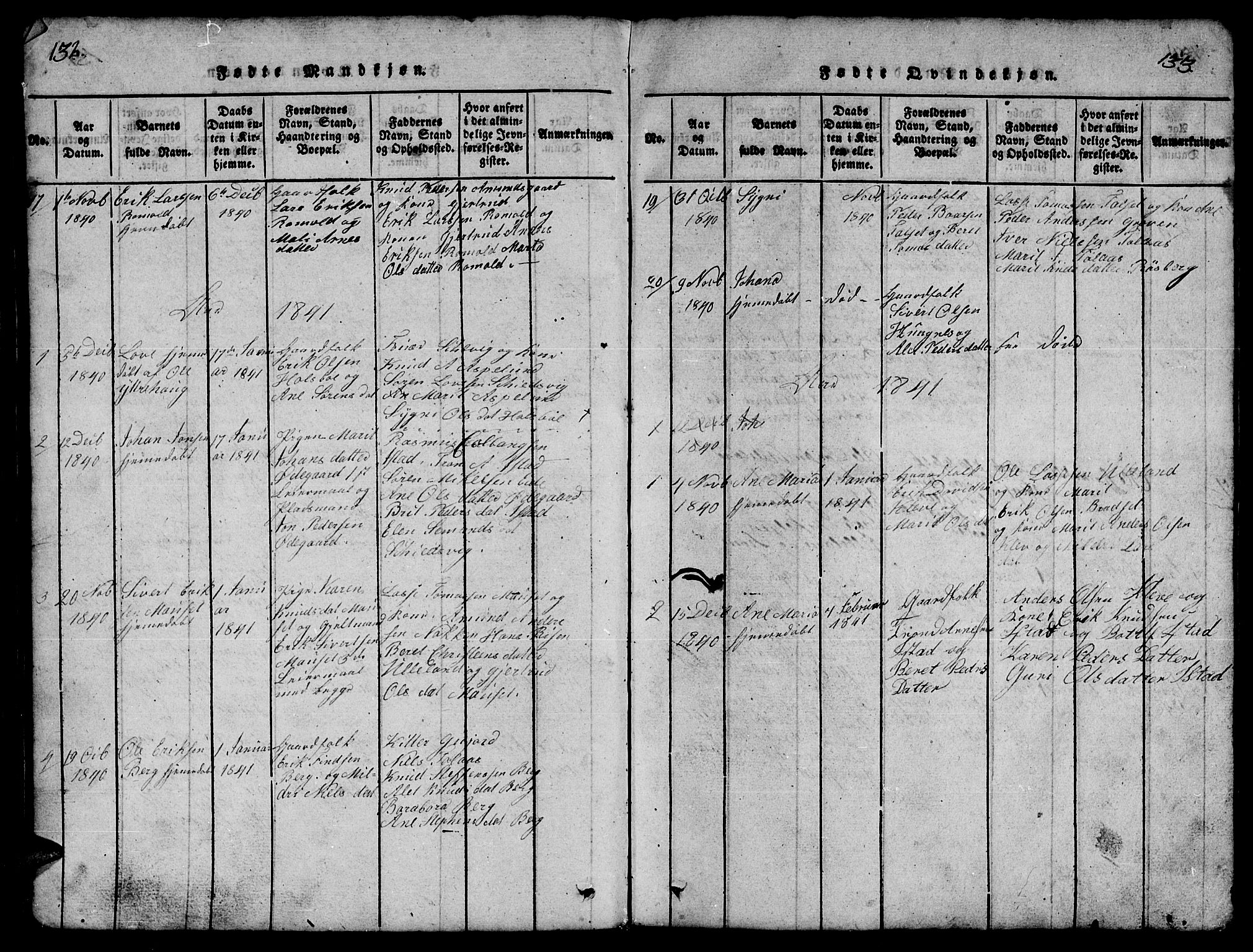 Ministerialprotokoller, klokkerbøker og fødselsregistre - Møre og Romsdal, AV/SAT-A-1454/557/L0683: Klokkerbok nr. 557C01, 1818-1862, s. 132-133