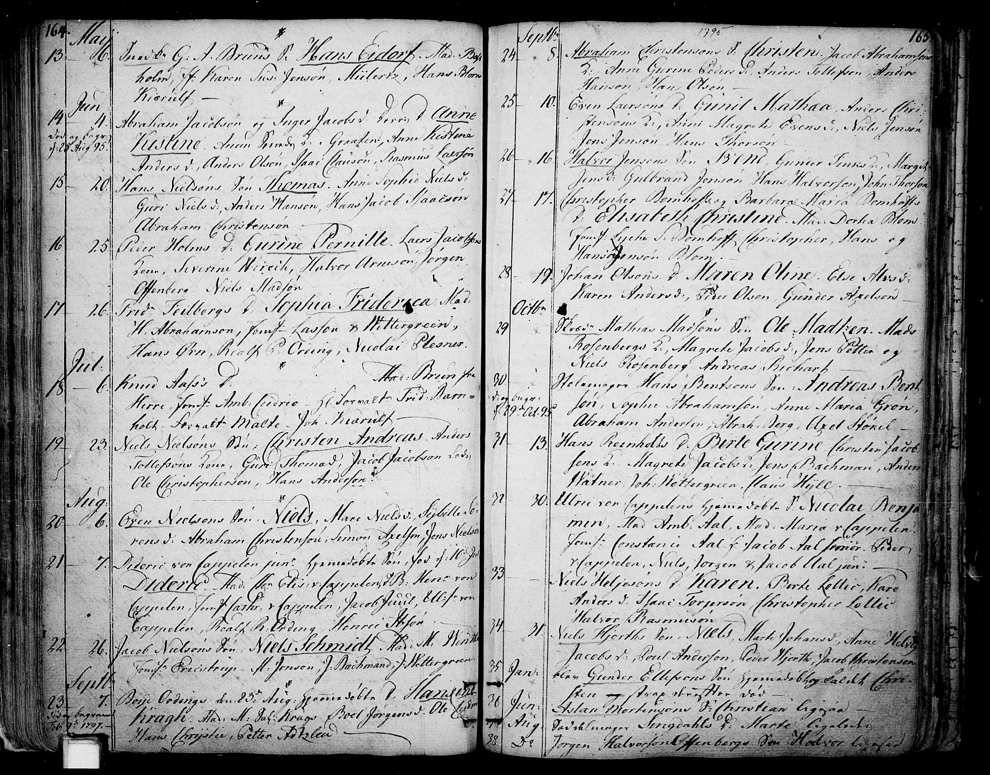 Skien kirkebøker, AV/SAKO-A-302/F/Fa/L0004: Ministerialbok nr. 4, 1792-1814, s. 164-165