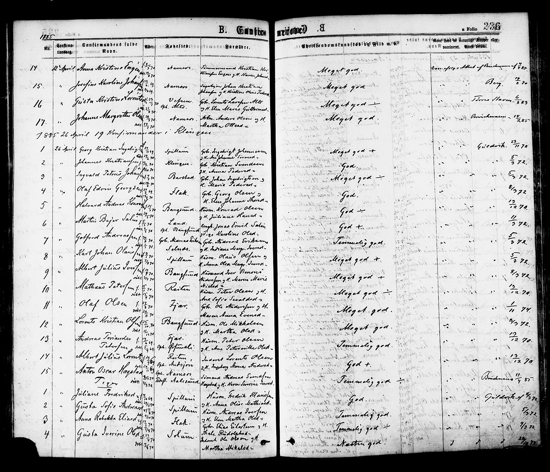 Ministerialprotokoller, klokkerbøker og fødselsregistre - Nord-Trøndelag, SAT/A-1458/768/L0572: Ministerialbok nr. 768A07, 1874-1886, s. 236