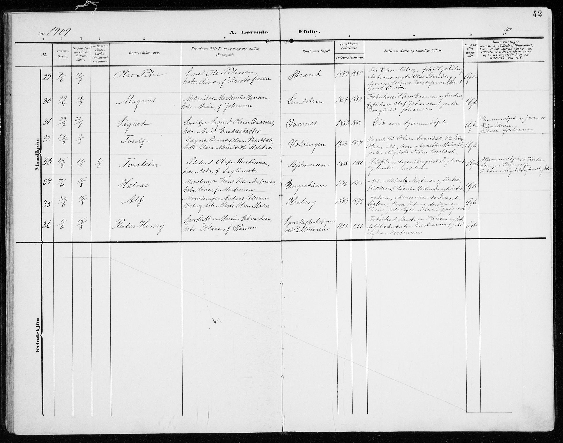 Vardal prestekontor, AV/SAH-PREST-100/H/Ha/Haa/L0016: Ministerialbok nr. 16, 1904-1916, s. 42