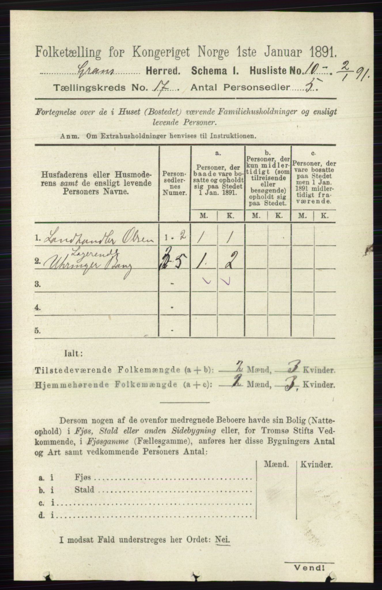 RA, Folketelling 1891 for 0534 Gran herred, 1891, s. 8612