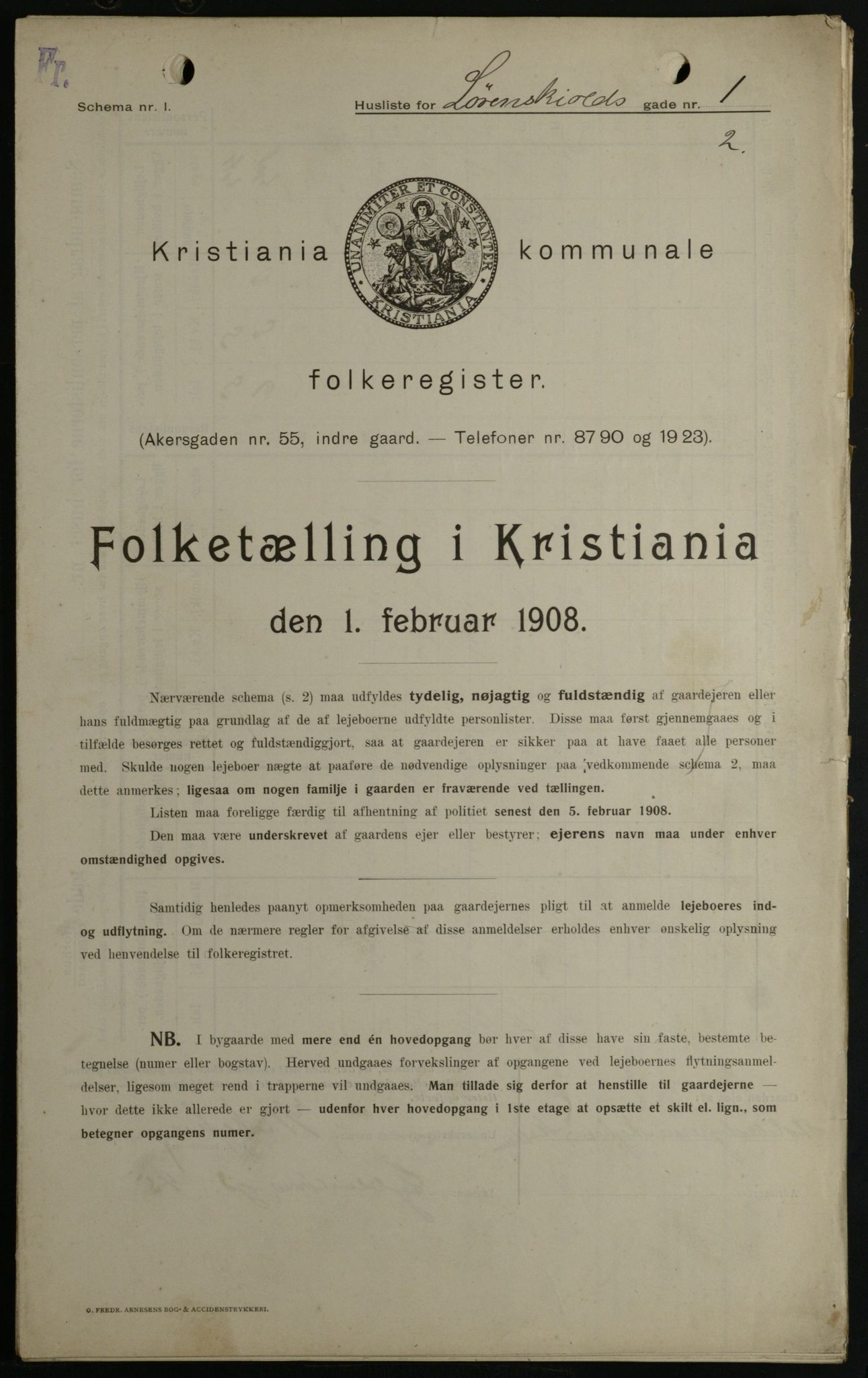 OBA, Kommunal folketelling 1.2.1908 for Kristiania kjøpstad, 1908, s. 52658