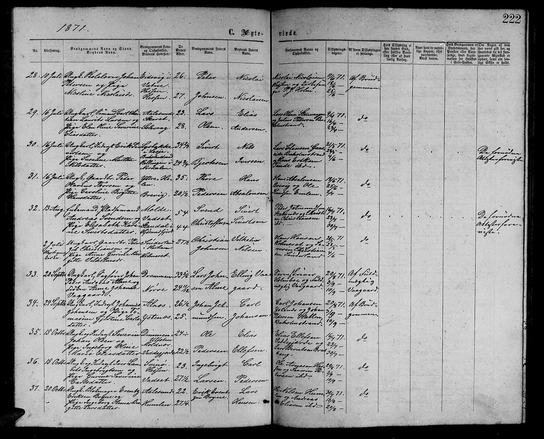 Ministerialprotokoller, klokkerbøker og fødselsregistre - Møre og Romsdal, AV/SAT-A-1454/528/L0428: Klokkerbok nr. 528C09, 1864-1880, s. 222