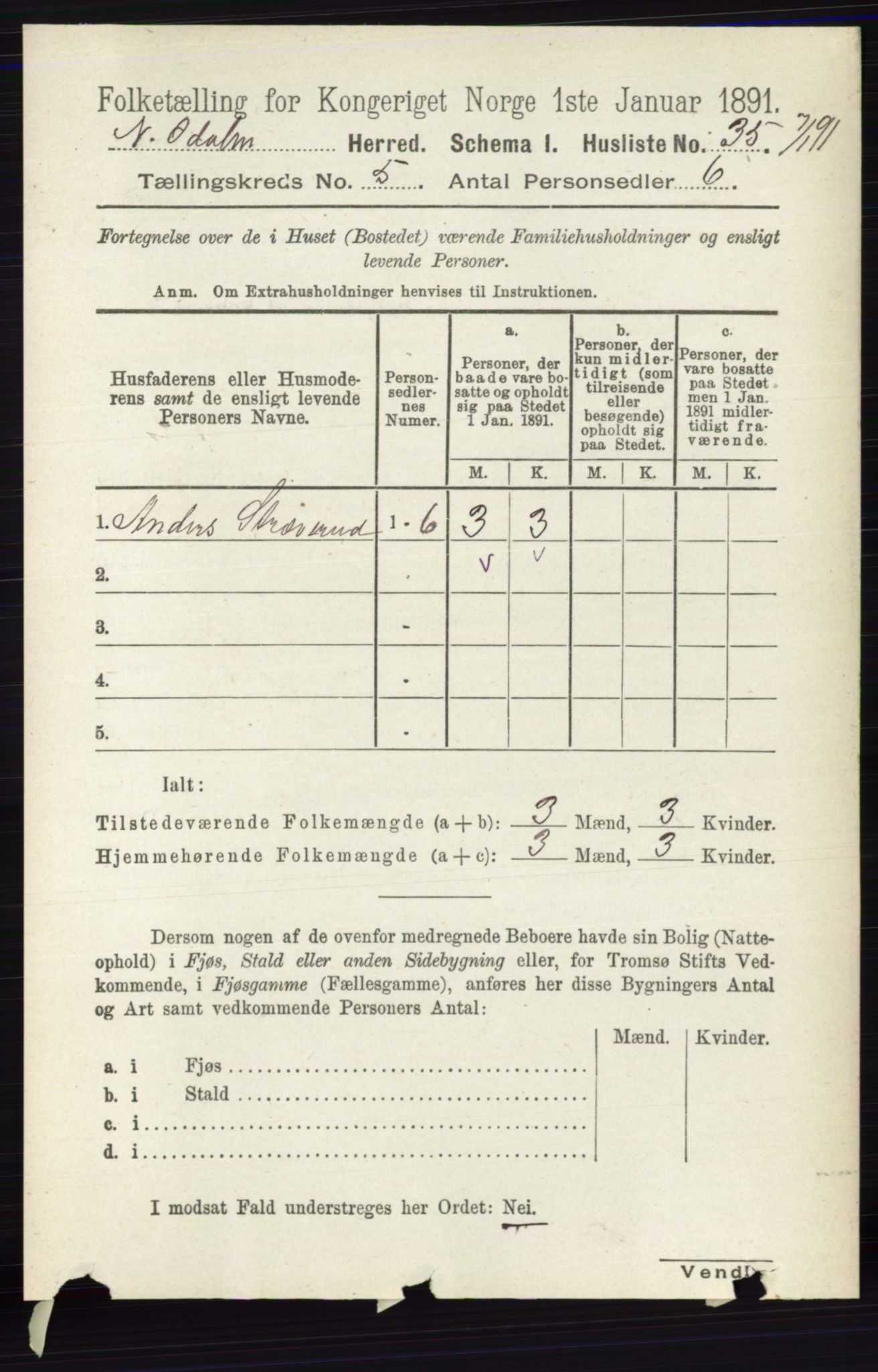 RA, Folketelling 1891 for 0418 Nord-Odal herred, 1891, s. 1473