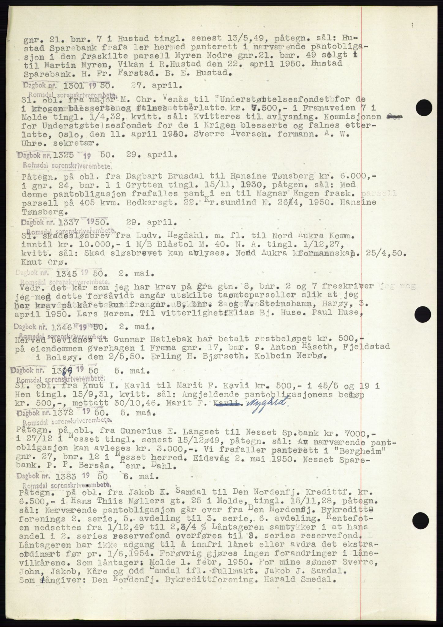 Romsdal sorenskriveri, SAT/A-4149/1/2/2C: Pantebok nr. C2, 1949-1951, Dagboknr: 1301/1950