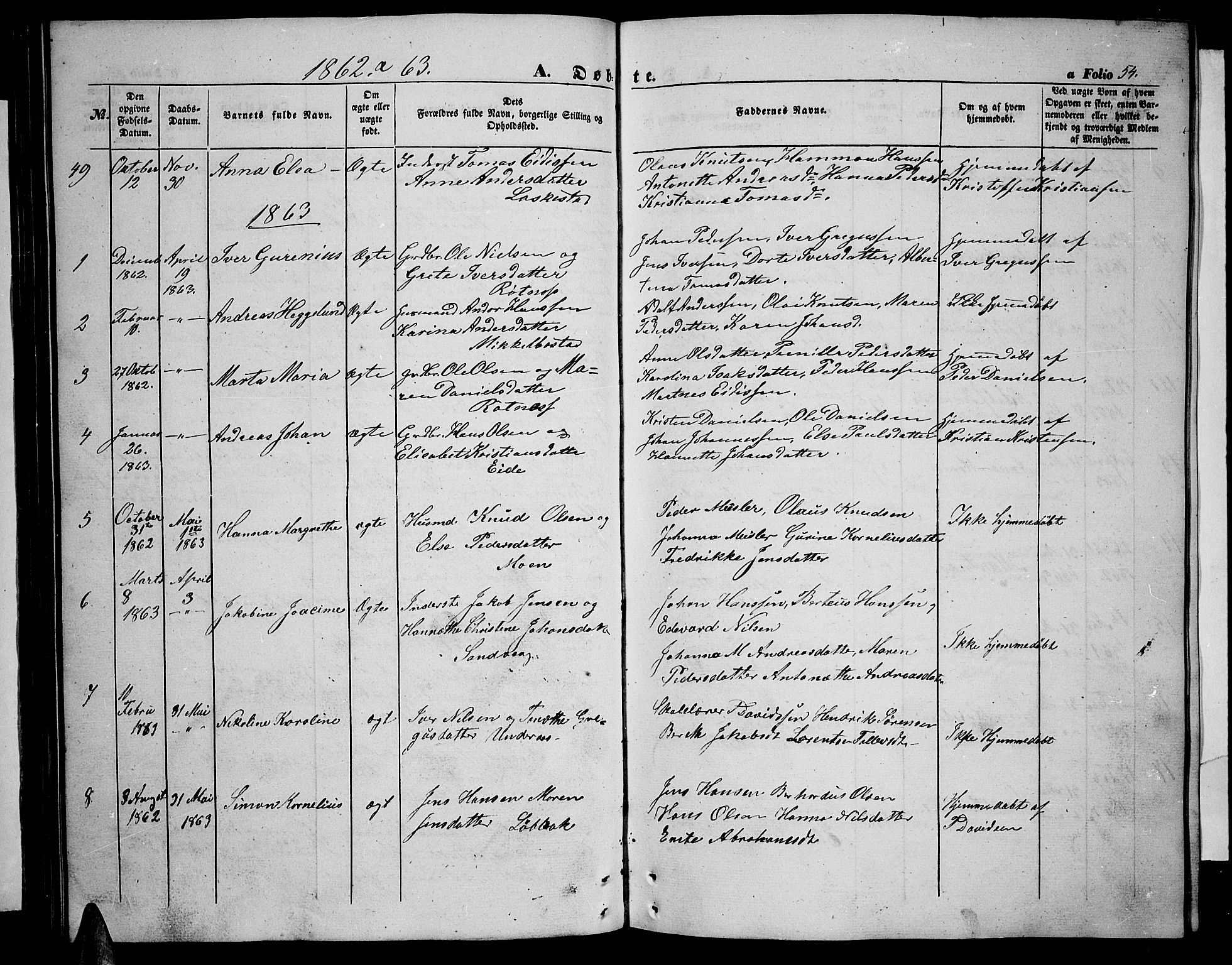 Ministerialprotokoller, klokkerbøker og fødselsregistre - Nordland, AV/SAT-A-1459/855/L0814: Klokkerbok nr. 855C03, 1851-1864, s. 54