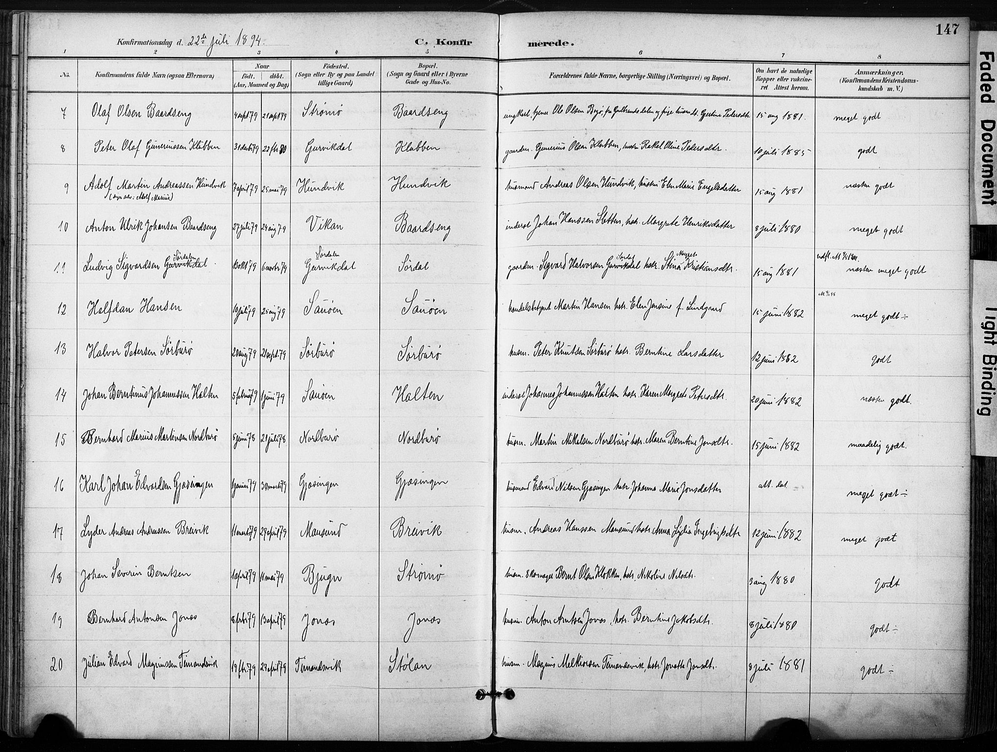 Ministerialprotokoller, klokkerbøker og fødselsregistre - Sør-Trøndelag, SAT/A-1456/640/L0579: Ministerialbok nr. 640A04, 1889-1902, s. 147