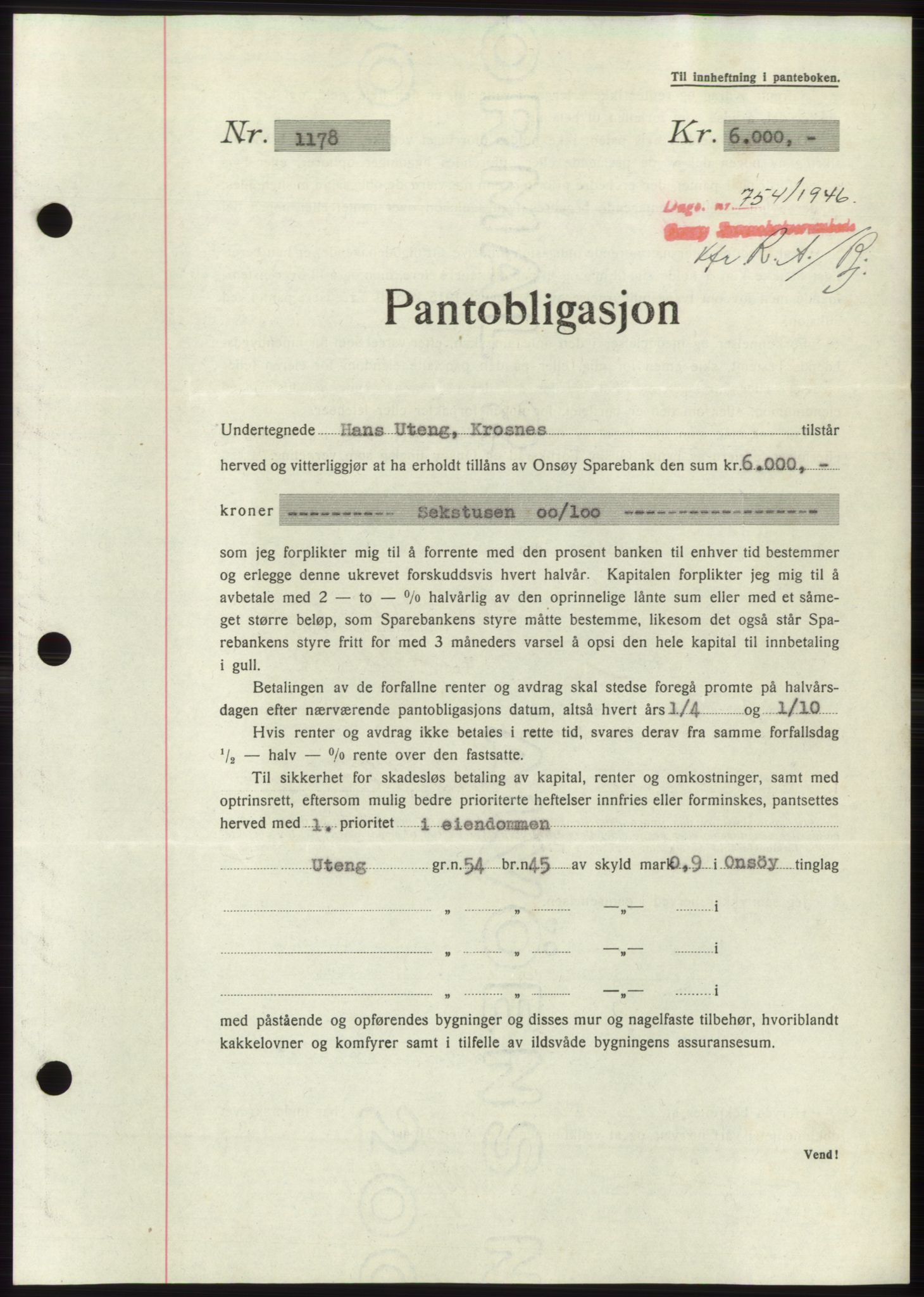 Onsøy sorenskriveri, SAO/A-10474/G/Ga/Gac/L0005: Pantebok nr. B 9-5, 1946-1947, Dagboknr: 754/1946