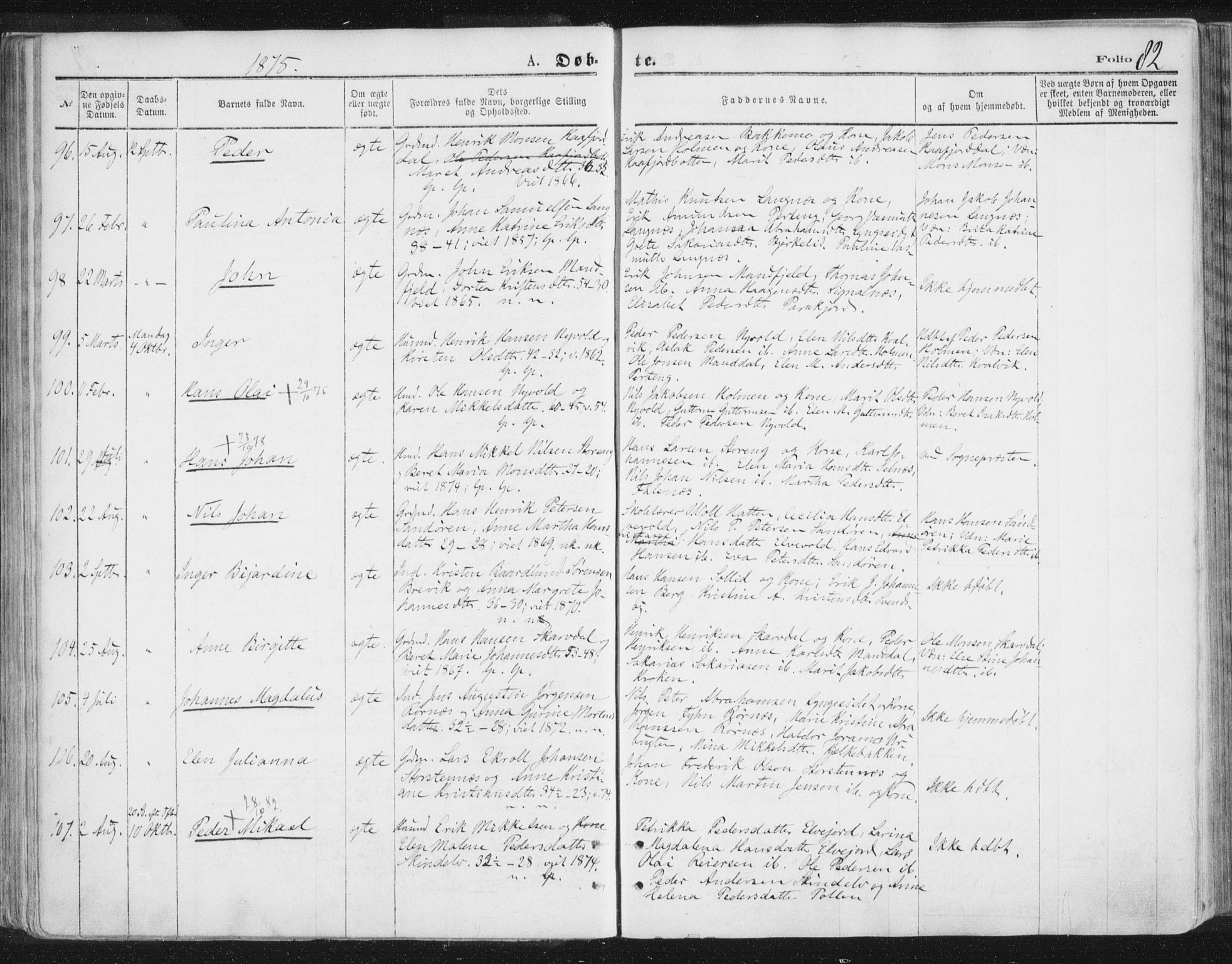 Lyngen sokneprestembete, AV/SATØ-S-1289/H/He/Hea/L0006kirke: Ministerialbok nr. 6, 1870-1878, s. 82