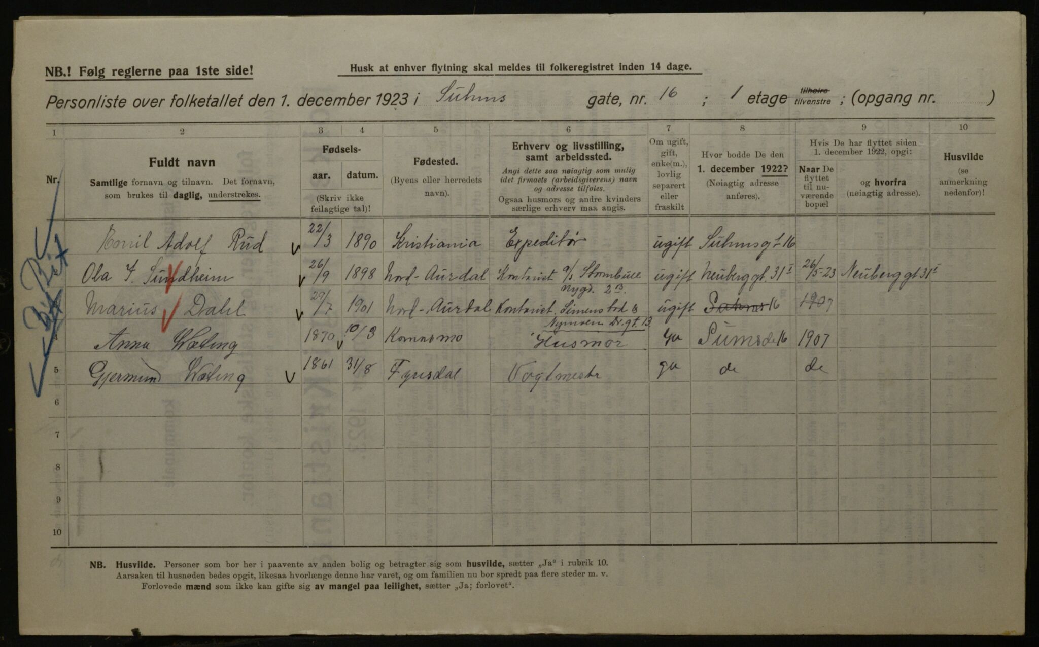 OBA, Kommunal folketelling 1.12.1923 for Kristiania, 1923, s. 116054