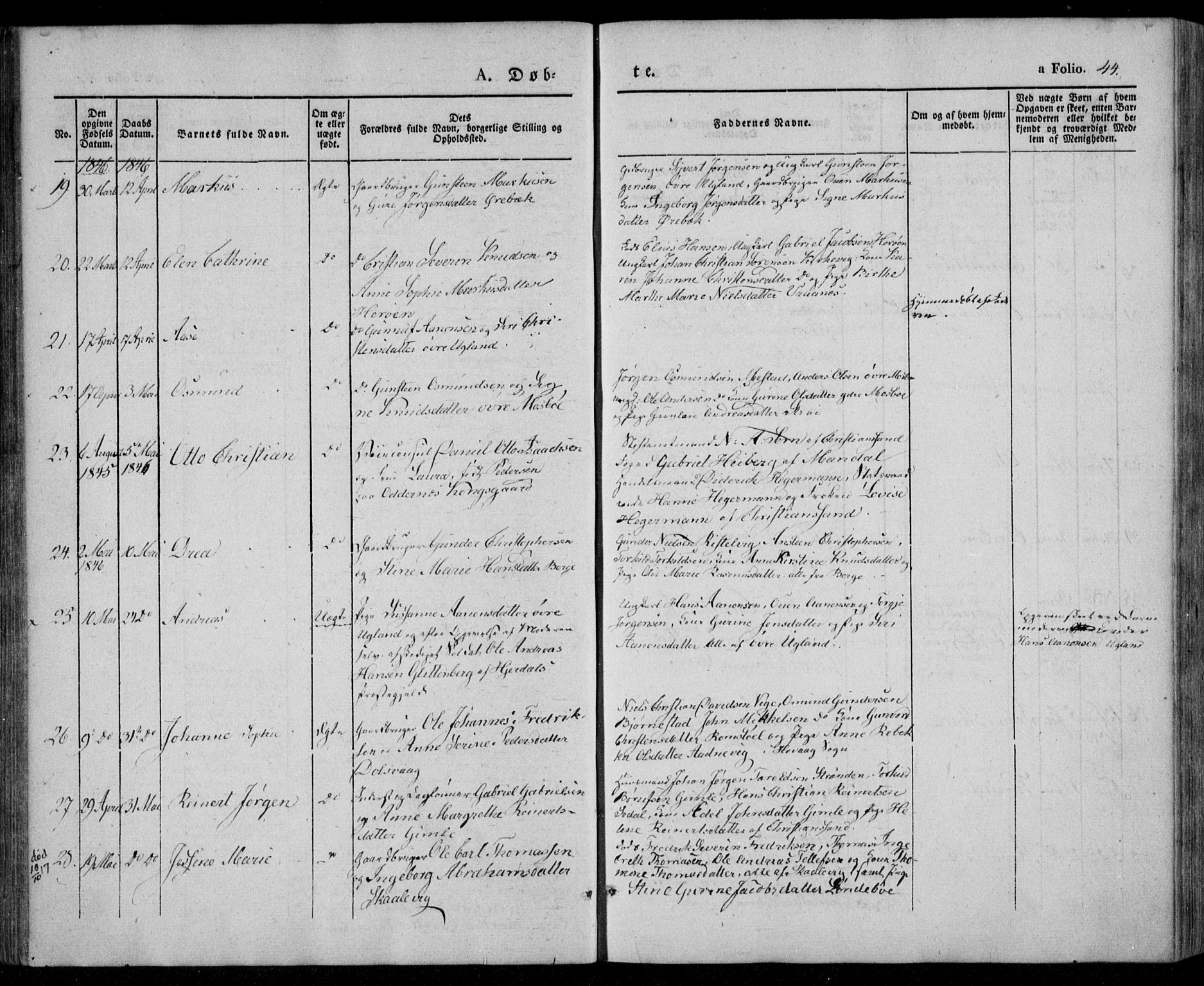 Oddernes sokneprestkontor, SAK/1111-0033/F/Fa/Faa/L0006: Ministerialbok nr. A 6, 1838-1851, s. 44