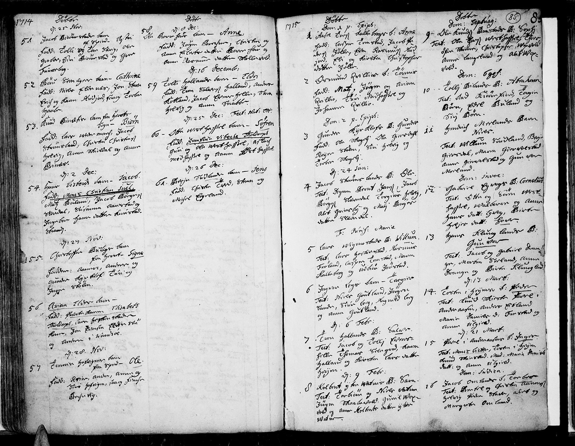 Lista sokneprestkontor, AV/SAK-1111-0027/F/Fa/L0001: Ministerialbok nr. A 1 /1, 1691-1715, s. 85