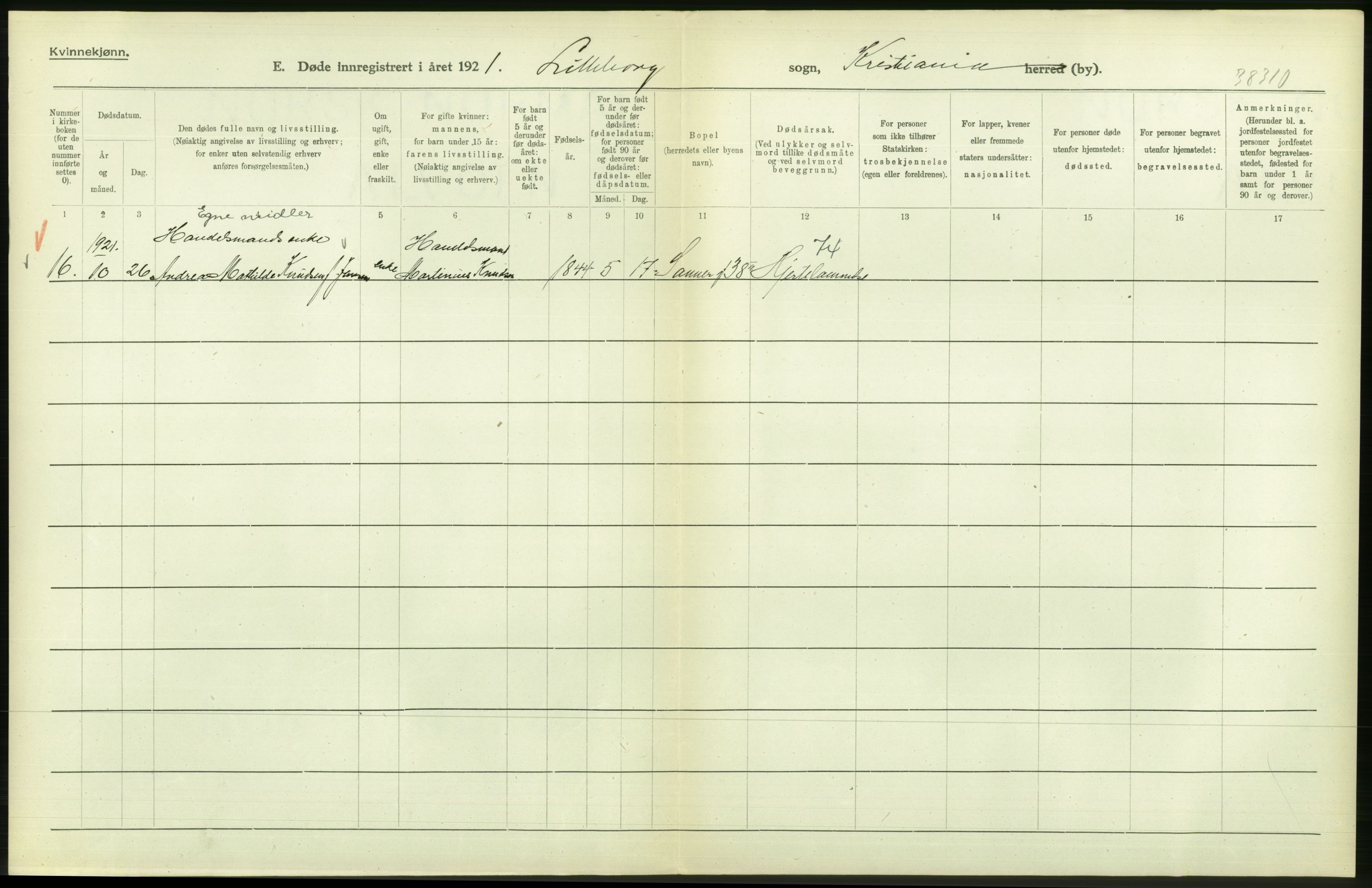 Statistisk sentralbyrå, Sosiodemografiske emner, Befolkning, AV/RA-S-2228/D/Df/Dfc/Dfca/L0012: Kristiania: Døde, 1921, s. 134