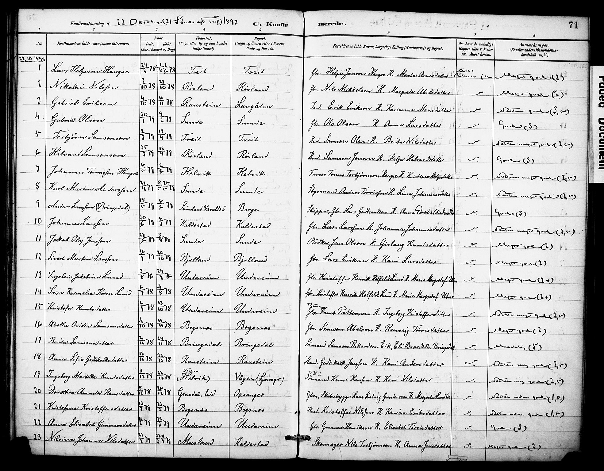 Kvinnherad sokneprestembete, AV/SAB-A-76401/H/Haa: Ministerialbok nr. D 1, 1887-1910, s. 71