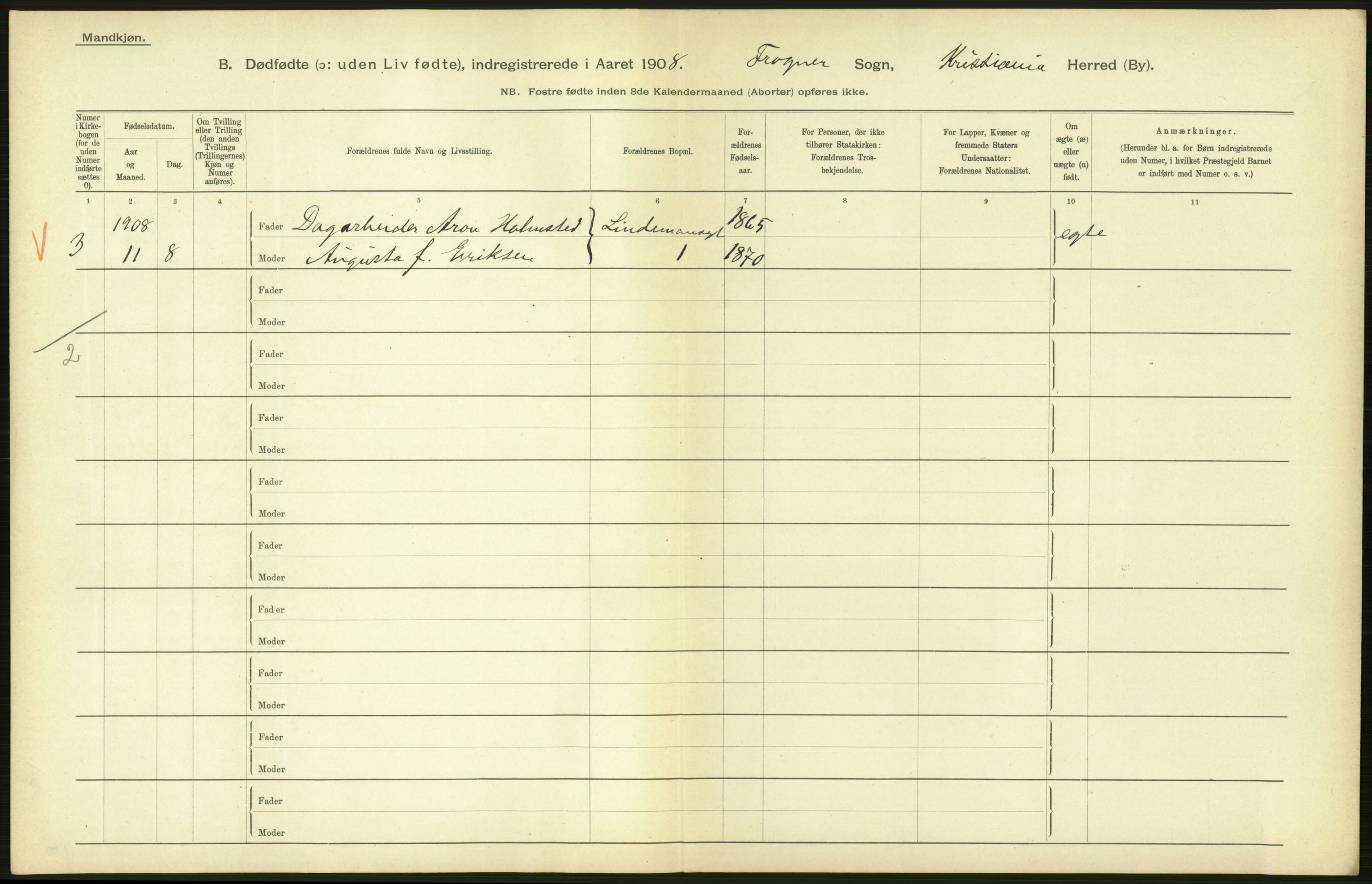 Statistisk sentralbyrå, Sosiodemografiske emner, Befolkning, AV/RA-S-2228/D/Df/Dfa/Dfaf/L0009: Kristiania: Døde, dødfødte., 1908, s. 396