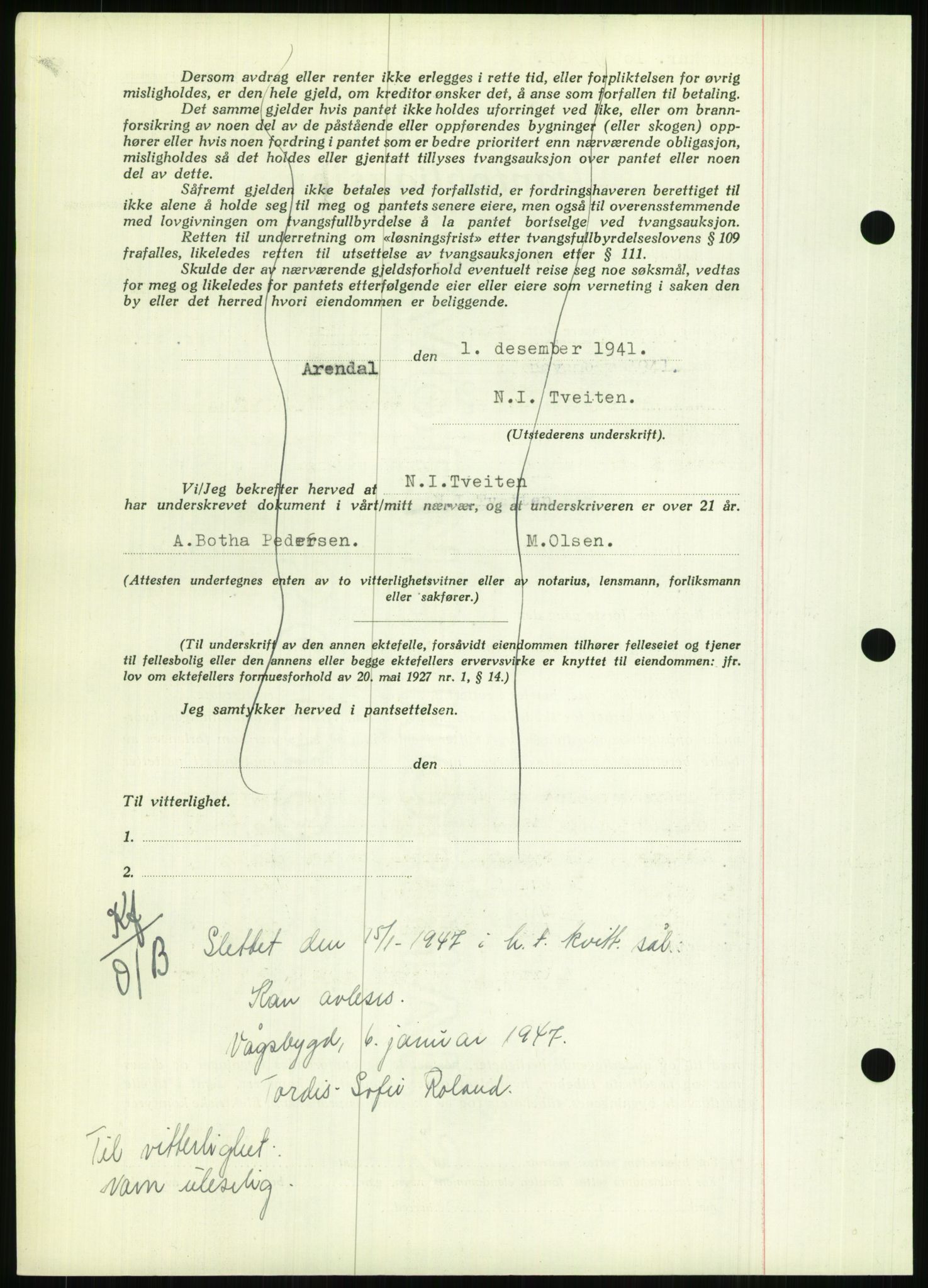 Nedenes sorenskriveri, AV/SAK-1221-0006/G/Gb/Gbb/L0001: Pantebok nr. I, 1939-1942, Dagboknr: 1099/1941