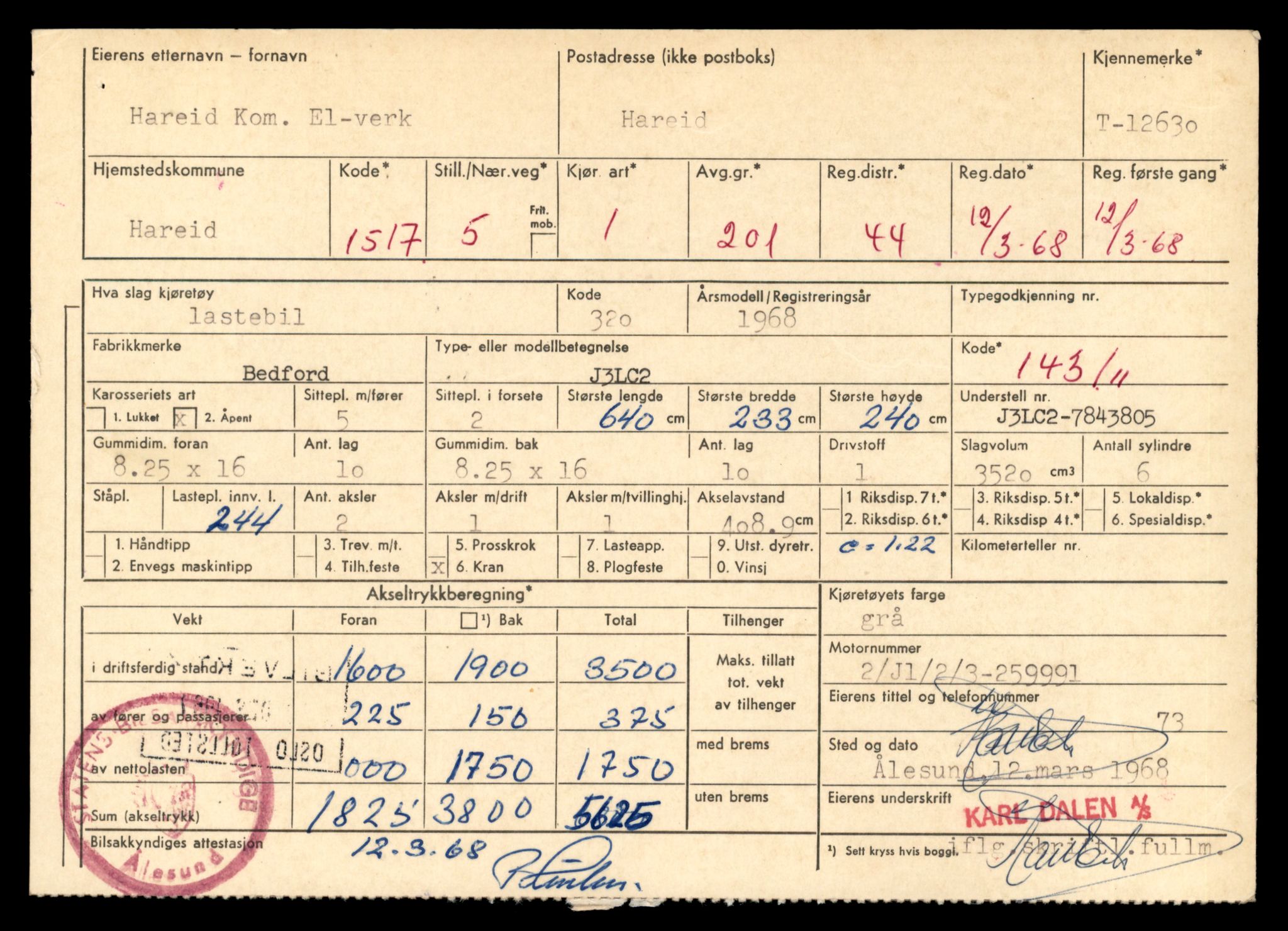 Møre og Romsdal vegkontor - Ålesund trafikkstasjon, AV/SAT-A-4099/F/Fe/L0034: Registreringskort for kjøretøy T 12500 - T 12652, 1927-1998, s. 2550