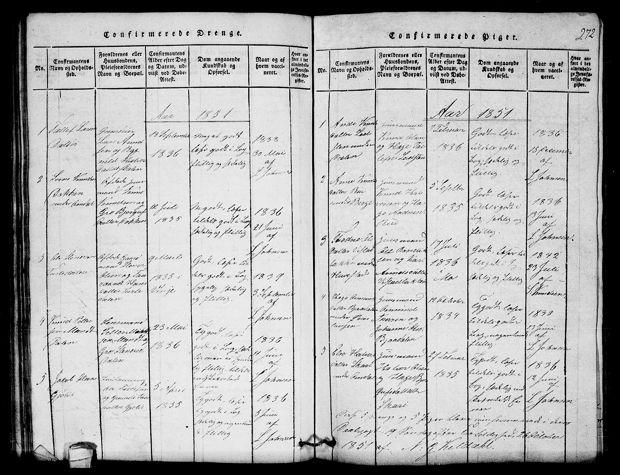 Lårdal kirkebøker, SAKO/A-284/G/Gb/L0001: Klokkerbok nr. II 1, 1815-1865, s. 272