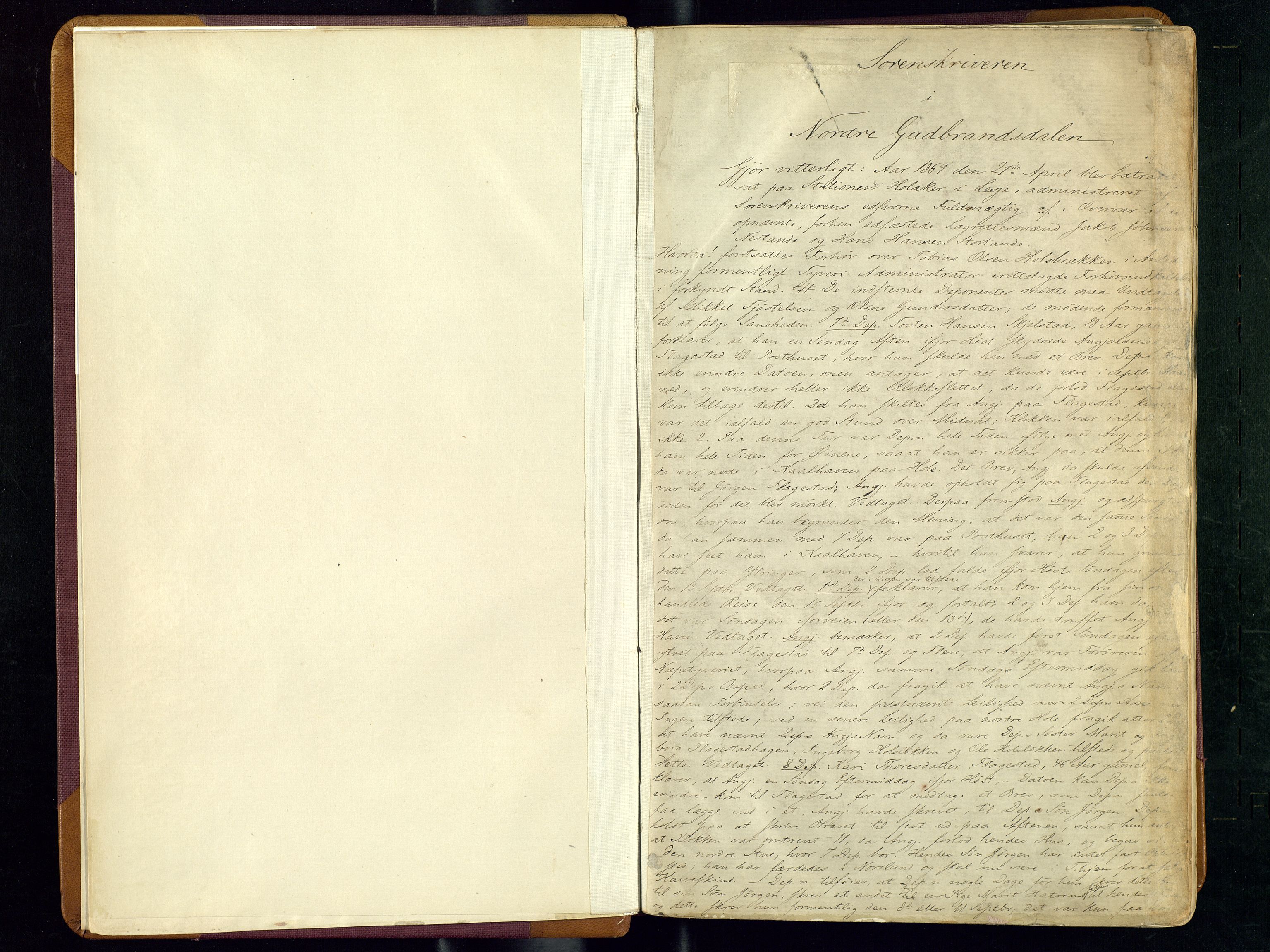 Nord-Gudbrandsdal tingrett, AV/SAH-TING-002/G/Gc/Gca/L0012: Ekstrarettsprotokoll, 1869-1875, s. 1