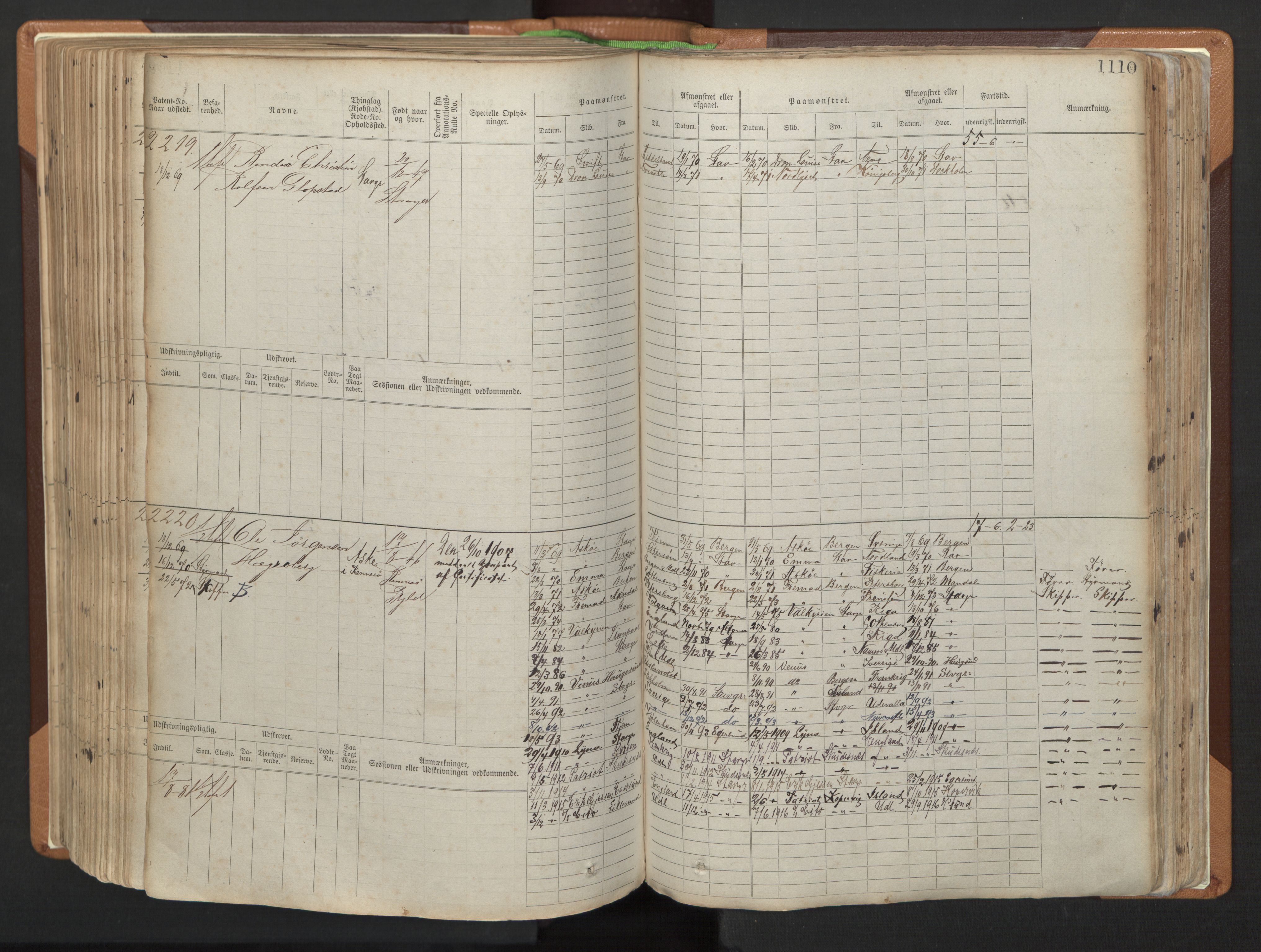 Stavanger sjømannskontor, AV/SAST-A-102006/F/Fb/Fbb/L0006: Sjøfartshovedrulle, patentnr. 1607-2402 (del 3), 1869-1880, s. 310
