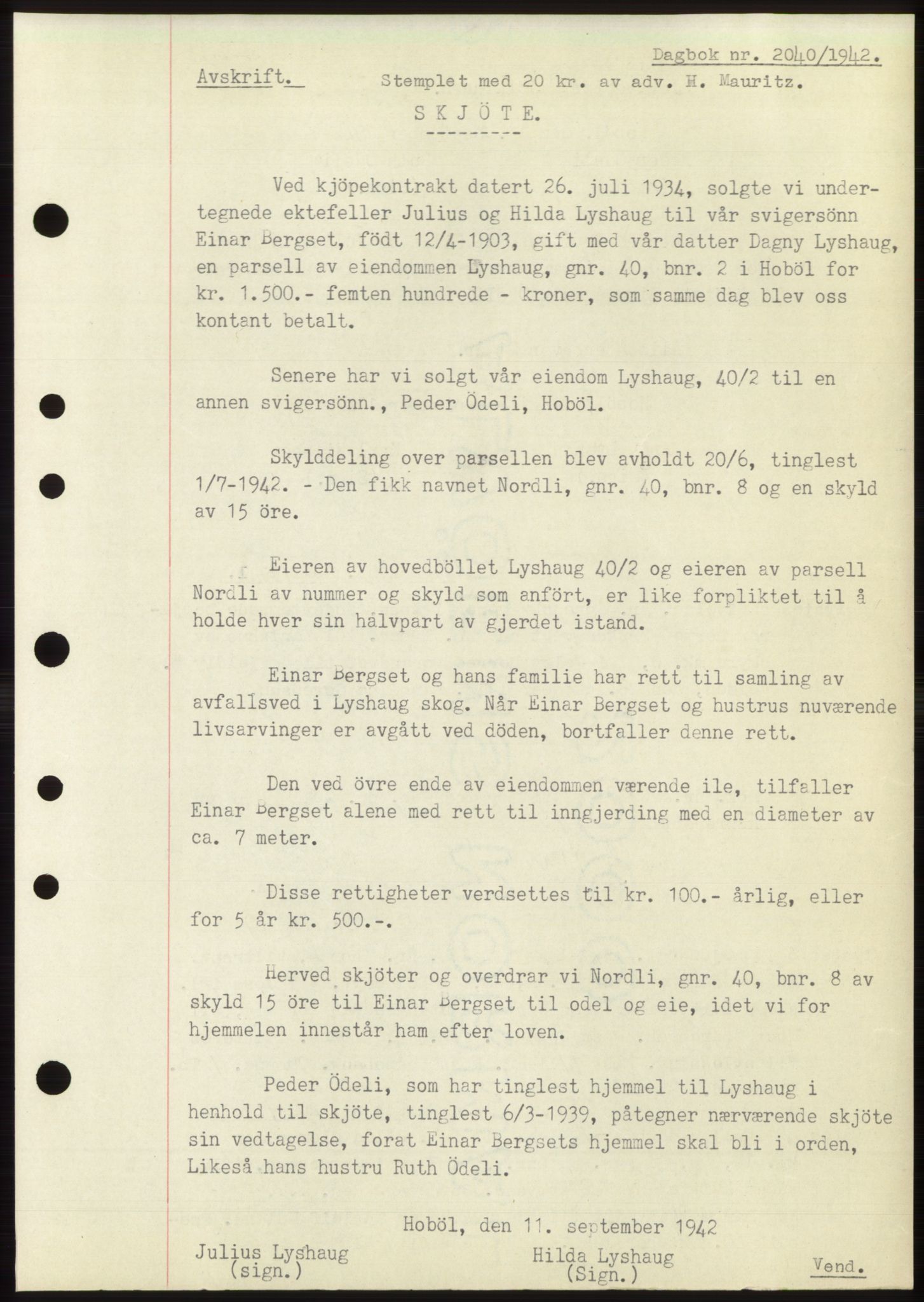 Moss sorenskriveri, SAO/A-10168: Pantebok nr. C10, 1938-1950, Dagboknr: 2040/1942