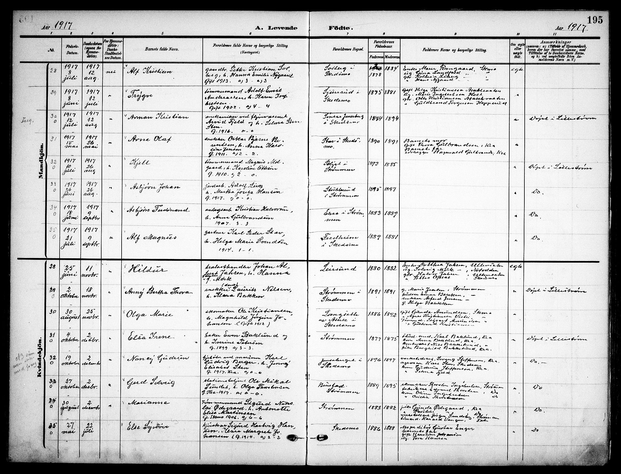 Skedsmo prestekontor Kirkebøker, SAO/A-10033a/F/Fa/L0015: Ministerialbok nr. I 15, 1902-1917, s. 195