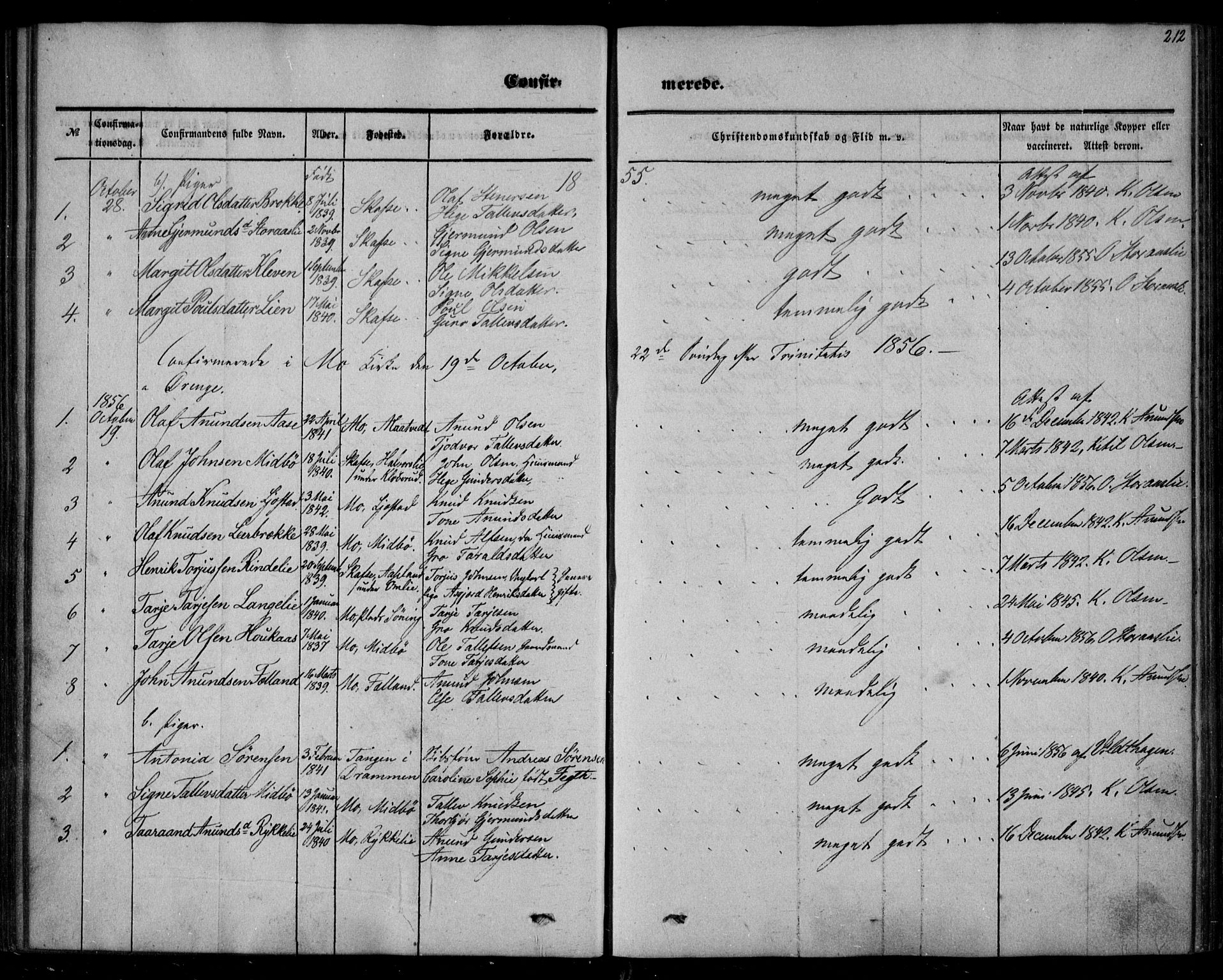 Mo kirkebøker, AV/SAKO-A-286/F/Fa/L0005: Ministerialbok nr. I 5, 1844-1864, s. 212