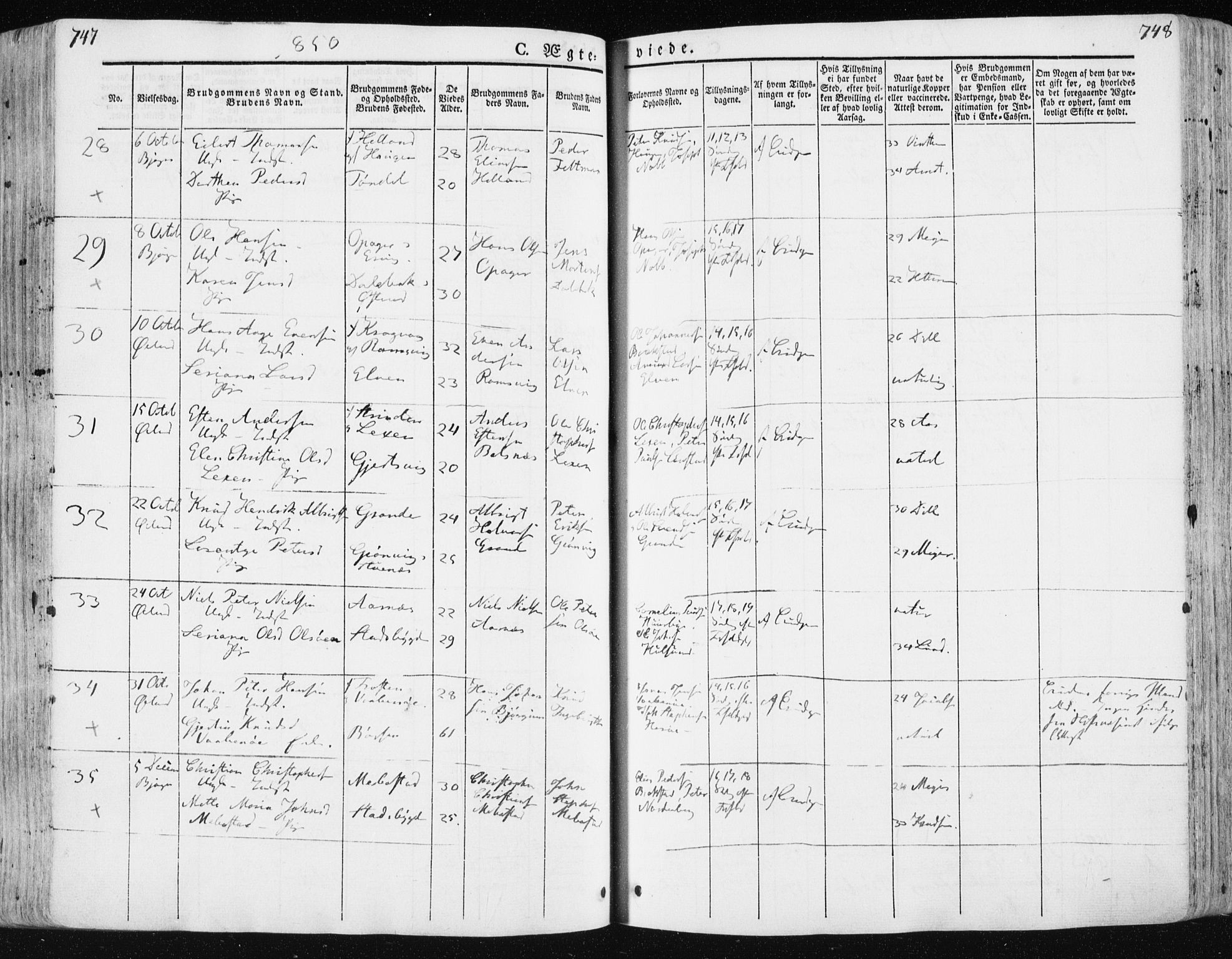 Ministerialprotokoller, klokkerbøker og fødselsregistre - Sør-Trøndelag, SAT/A-1456/659/L0736: Ministerialbok nr. 659A06, 1842-1856, s. 747-748