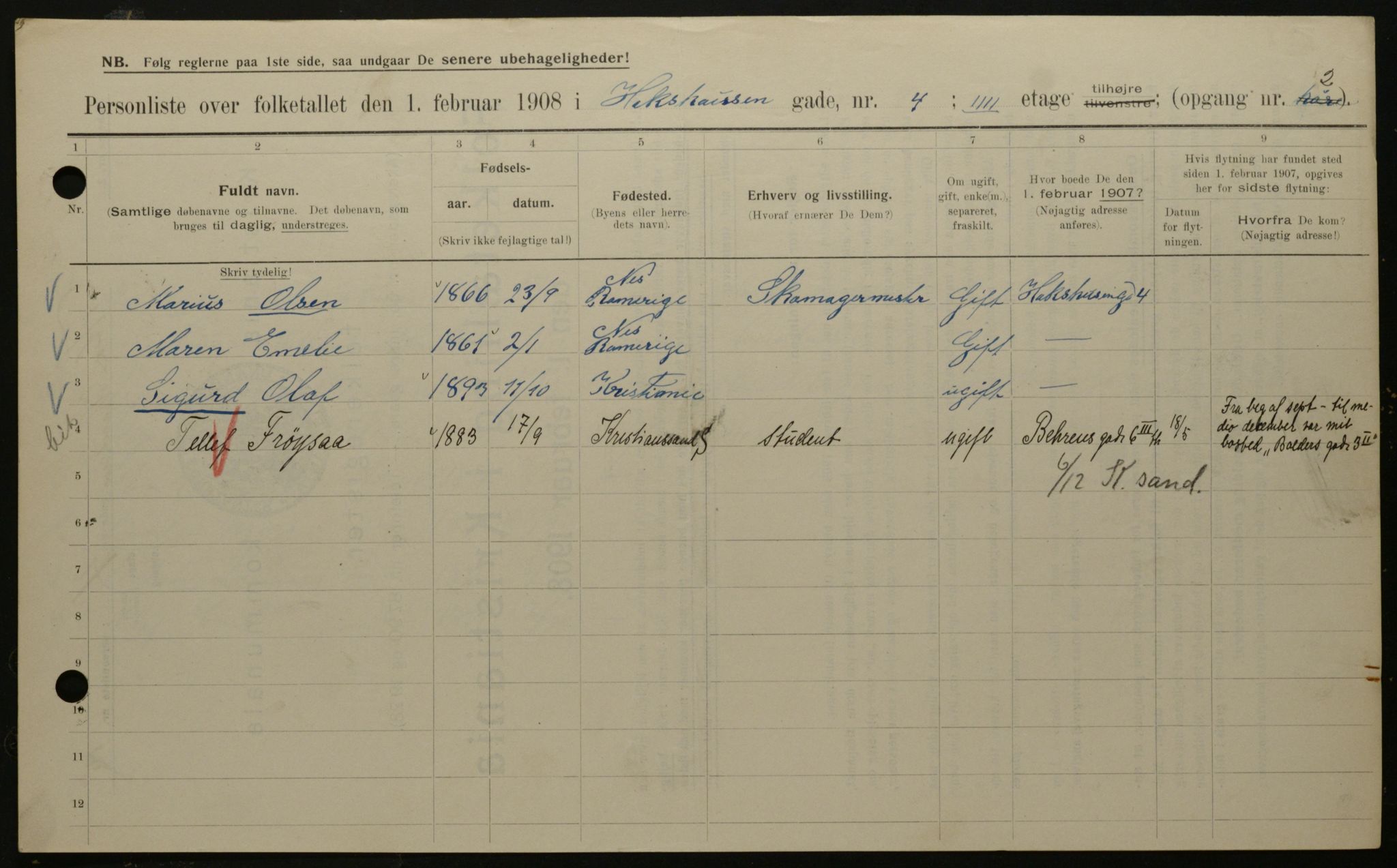 OBA, Kommunal folketelling 1.2.1908 for Kristiania kjøpstad, 1908, s. 32034