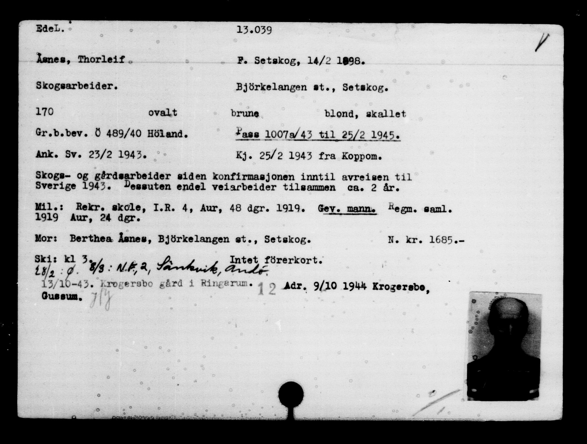 Den Kgl. Norske Legasjons Flyktningskontor, AV/RA-S-6753/V/Va/L0007: Kjesäterkartoteket.  Flyktningenr. 12700-15723, 1940-1945, s. 393