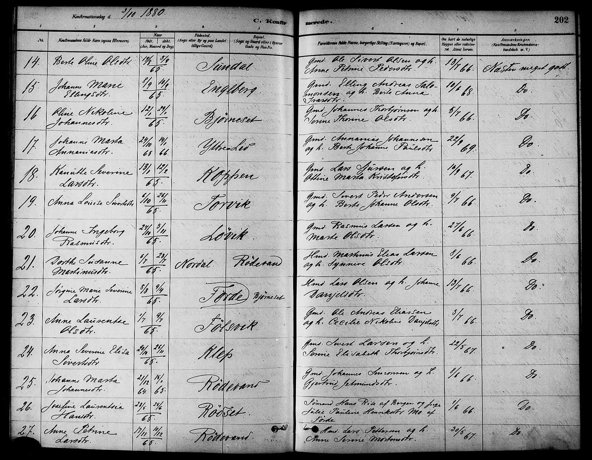 Ministerialprotokoller, klokkerbøker og fødselsregistre - Møre og Romsdal, AV/SAT-A-1454/511/L0141: Ministerialbok nr. 511A08, 1878-1890, s. 202