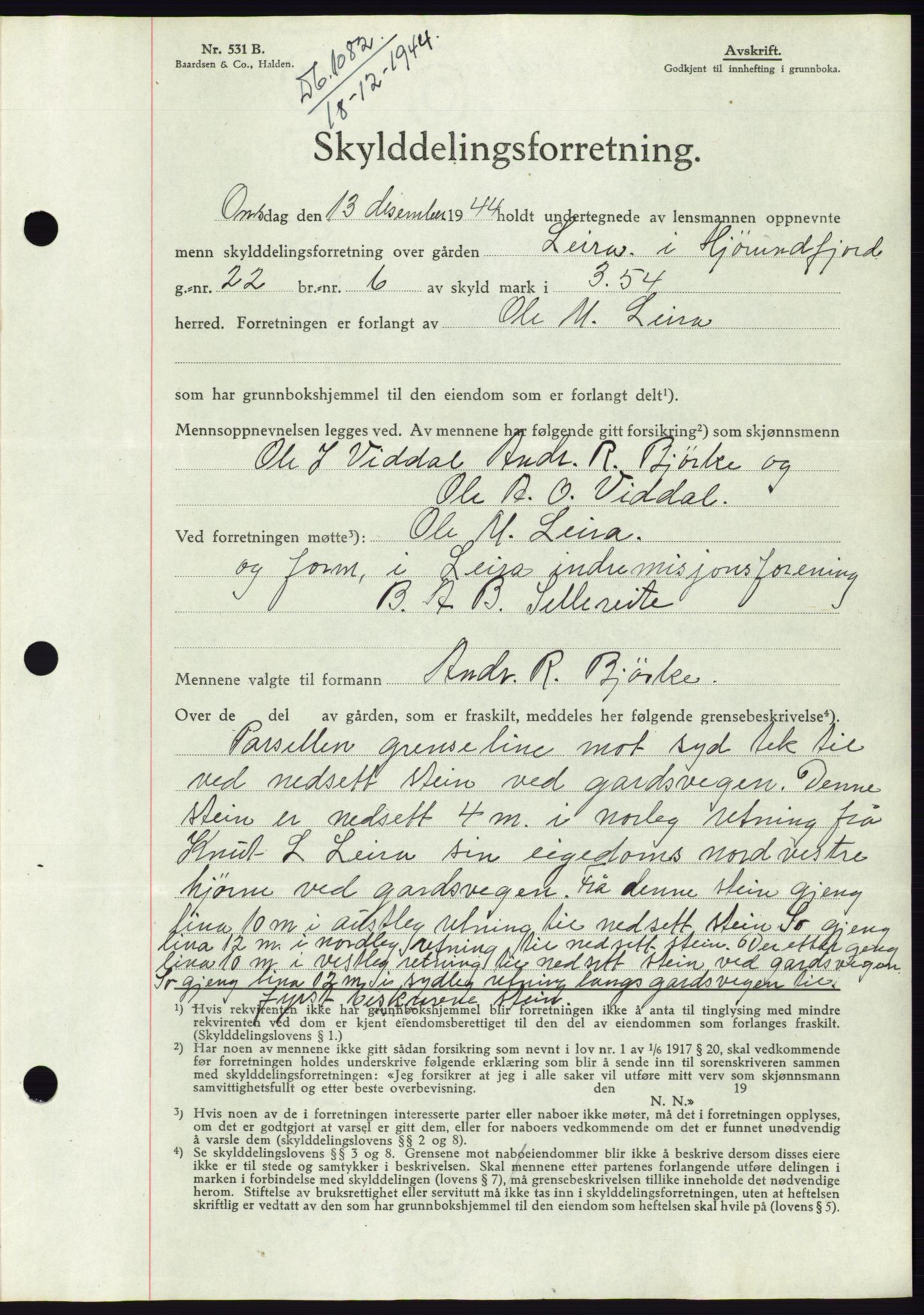 Søre Sunnmøre sorenskriveri, AV/SAT-A-4122/1/2/2C/L0076: Pantebok nr. 2A, 1943-1944, Dagboknr: 1082/1944